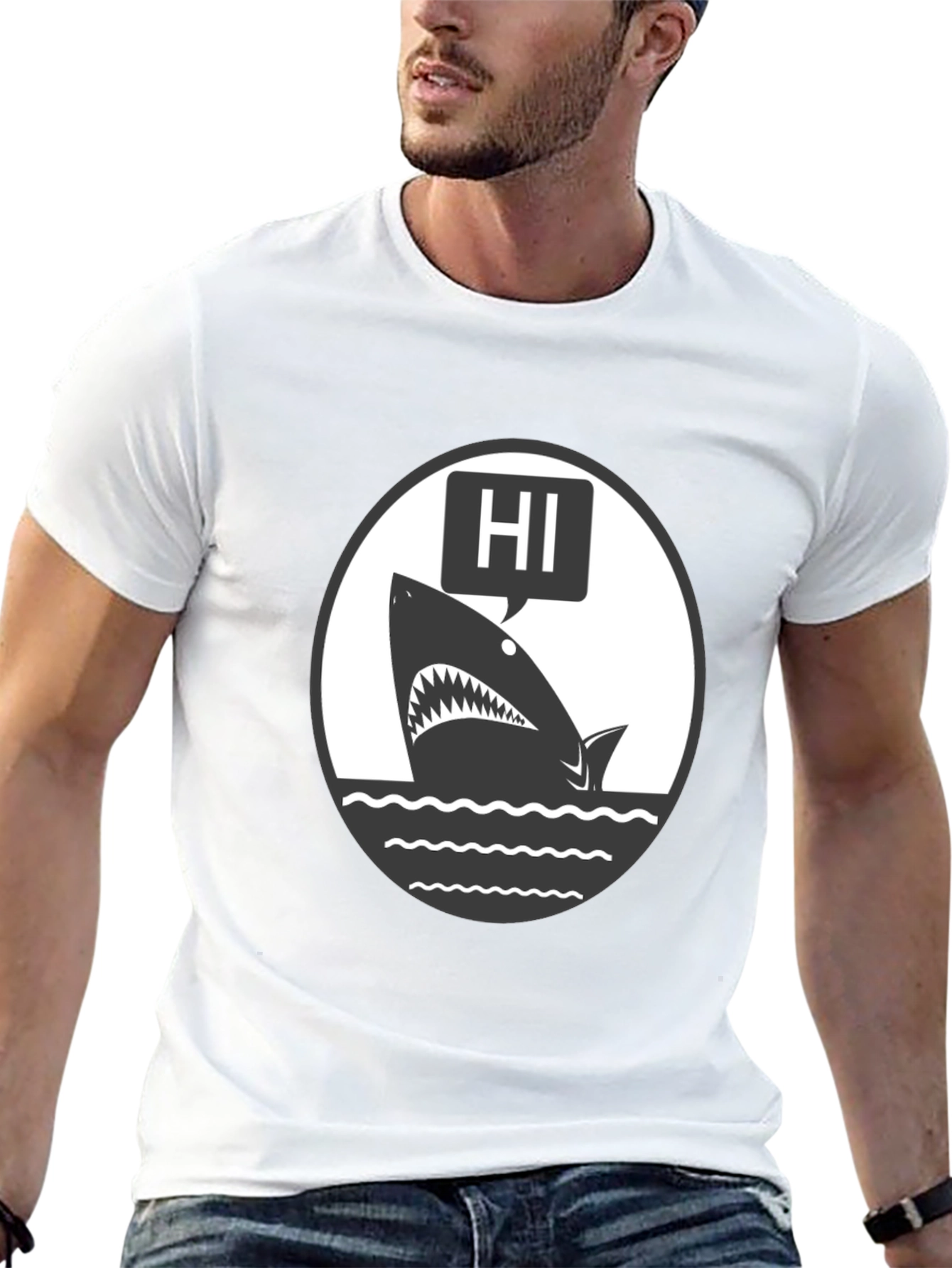 Black Hi Shark Graphic Tee - Black Cotton T-Shirt view 13