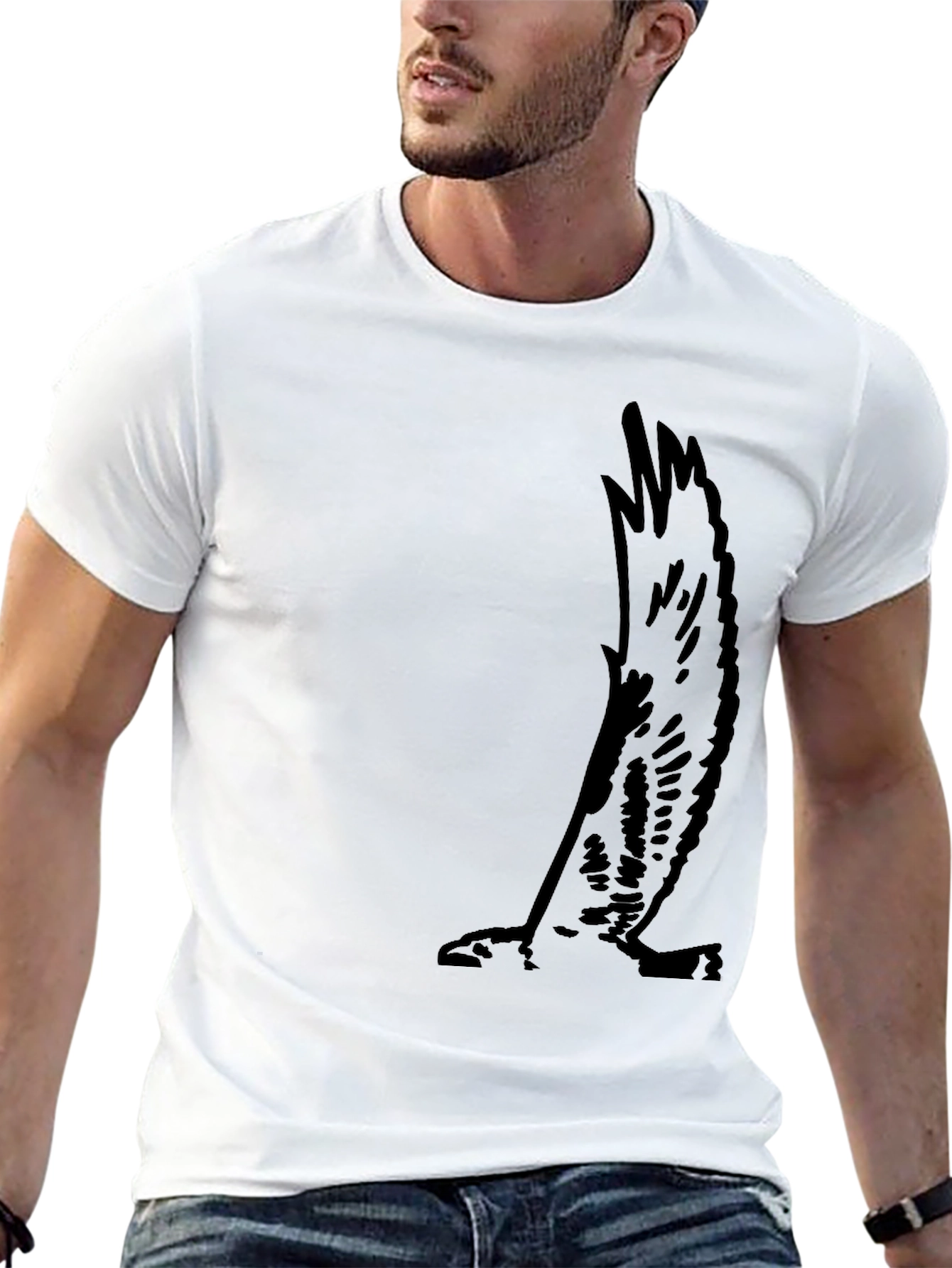 Black Men's Black Tee with Eagle Wing Graphic view 13