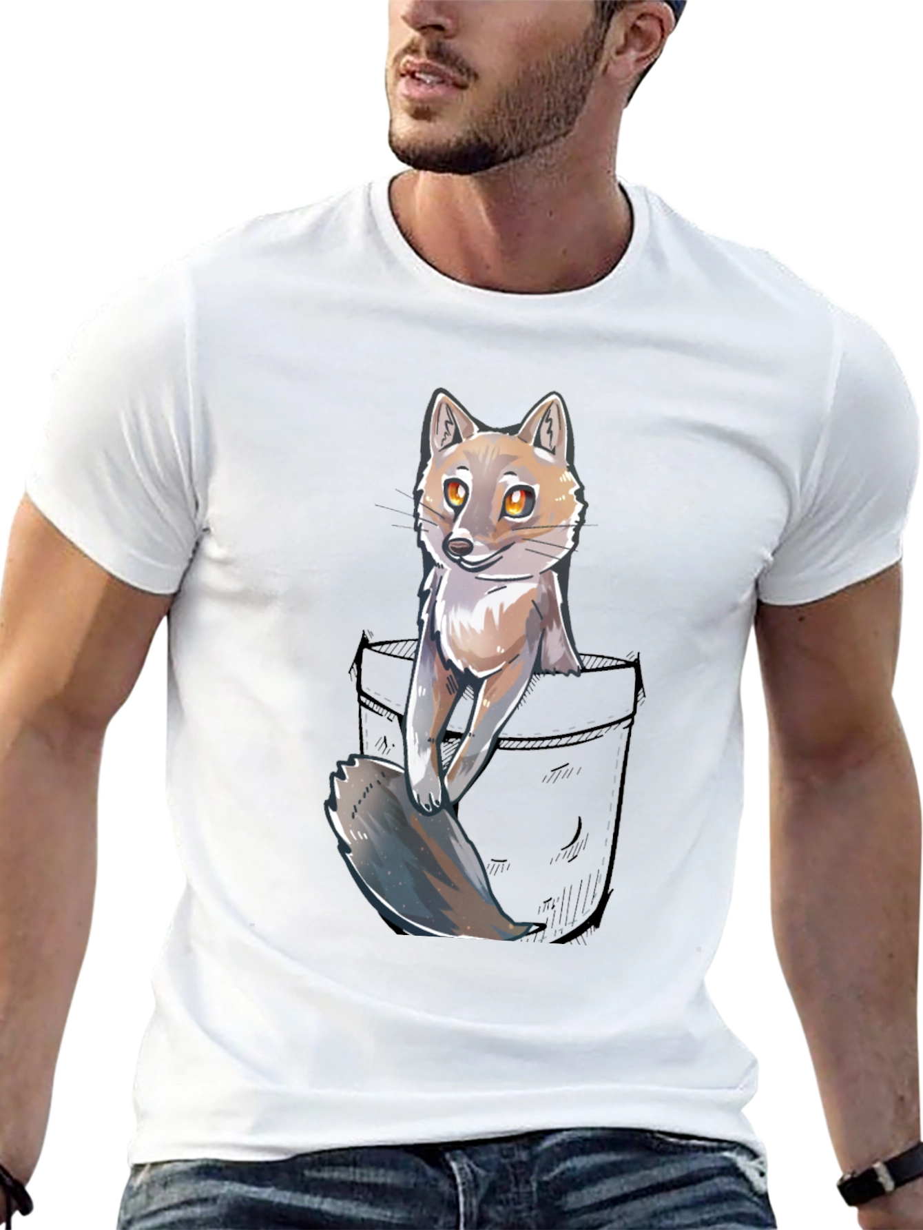 Black Fox in Pocket Graphic T-Shirt - Unisex view 13