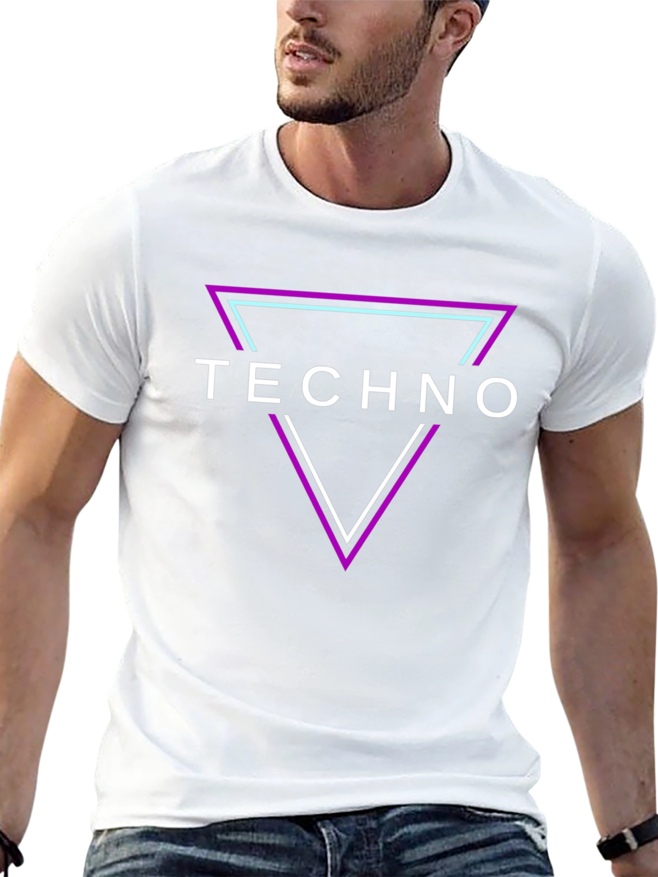 Black Techno Triangle Graphic Tee - Black Cotton T-Shirt view 13