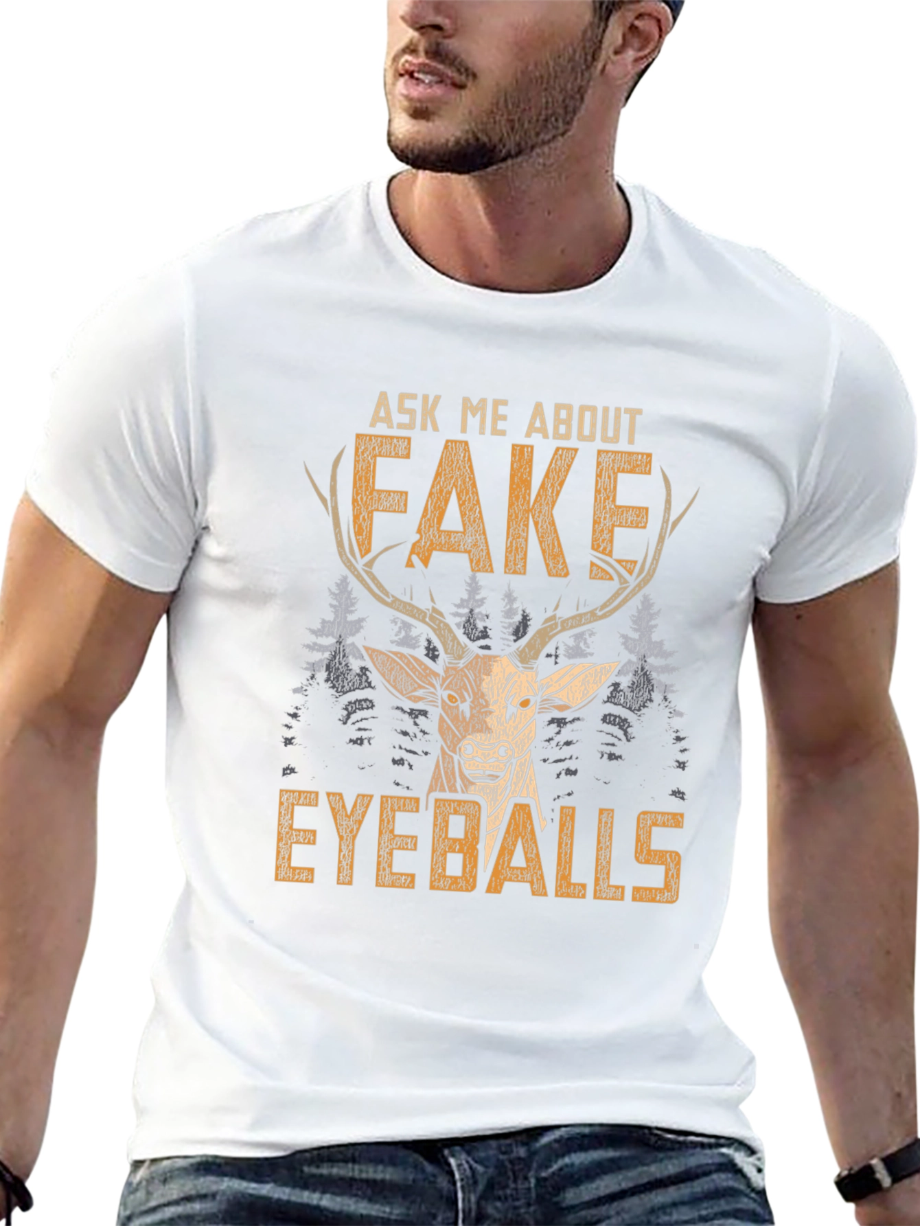 Black Funny "Fake Eyeballs" Deer Graphic T-Shirt view 13