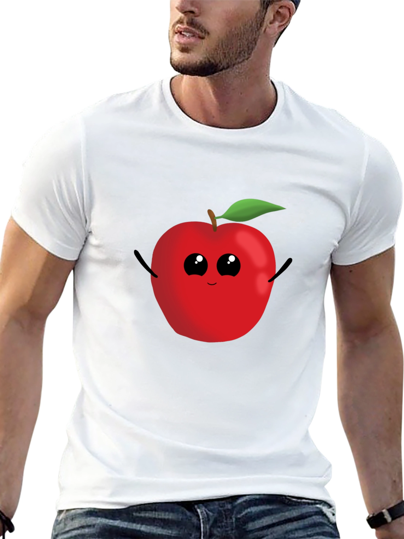 Black Apple Cartoon Graphic Tee - Casual Black T-Shirt view 13