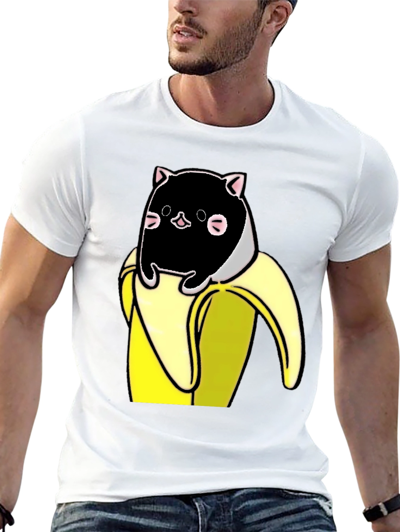 Black Banana Cat T-Shirt - Whimsical Graphic Tee view 13