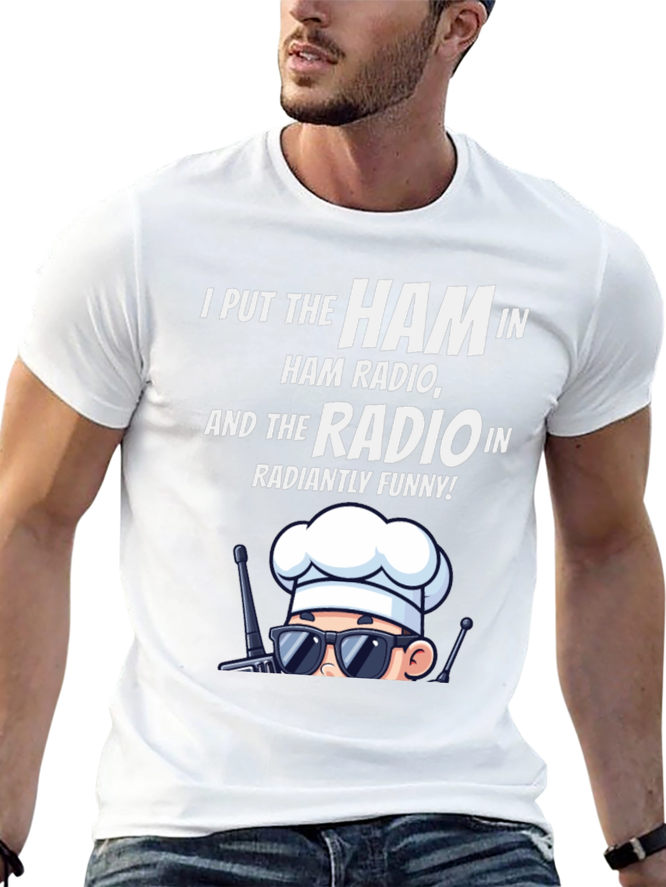 Black Ham Radio Humor T-Shirt: Radiantly Funny Chef Design view 13