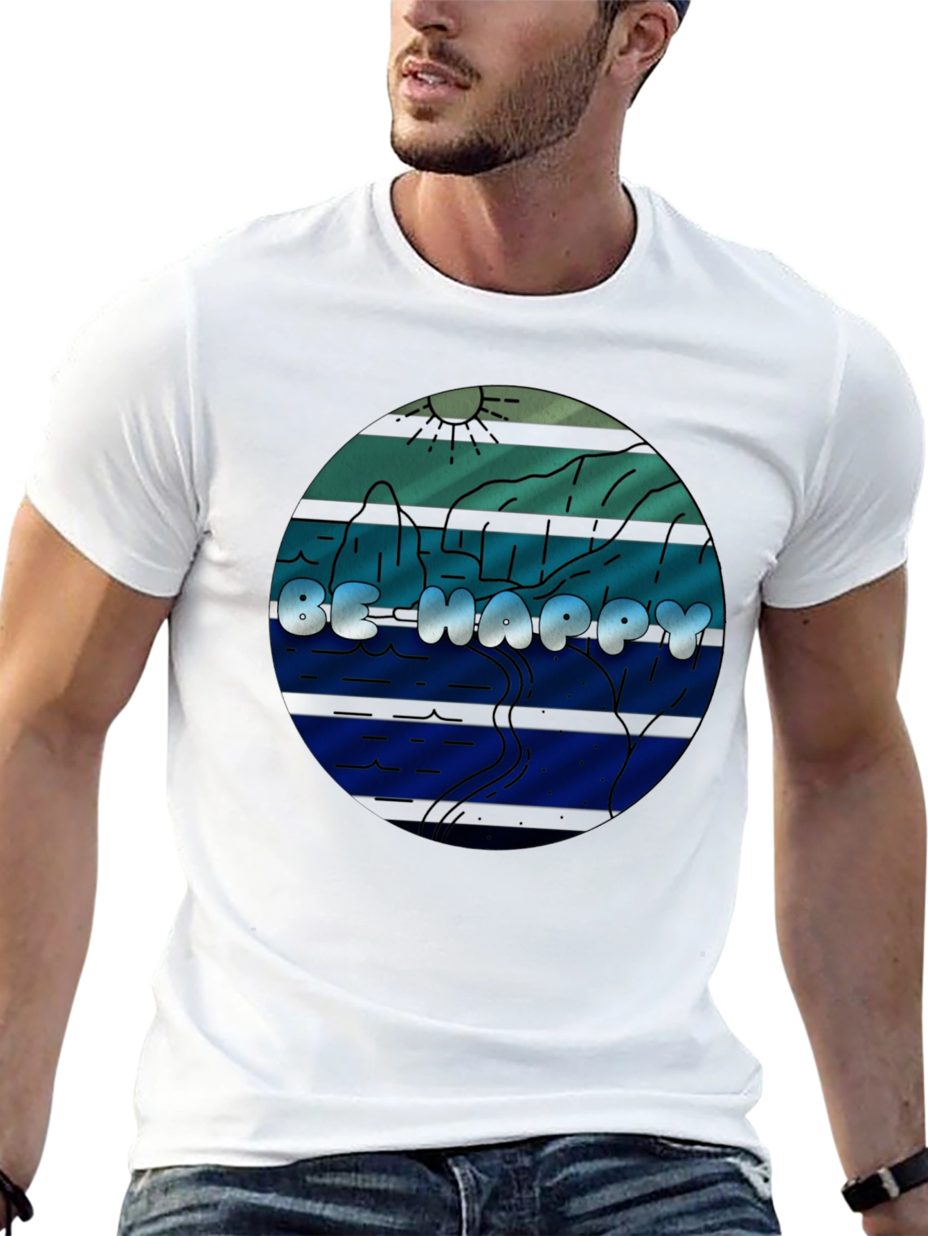 Black Be Happy Graphic Tee - Comfort Fit Black T-Shirt view 13