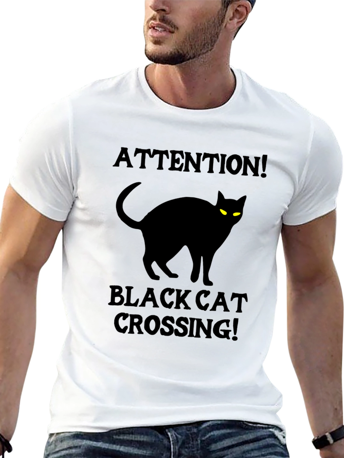 Black Black Cat Crossing T-Shirt - Attention Halloween Tee view 13