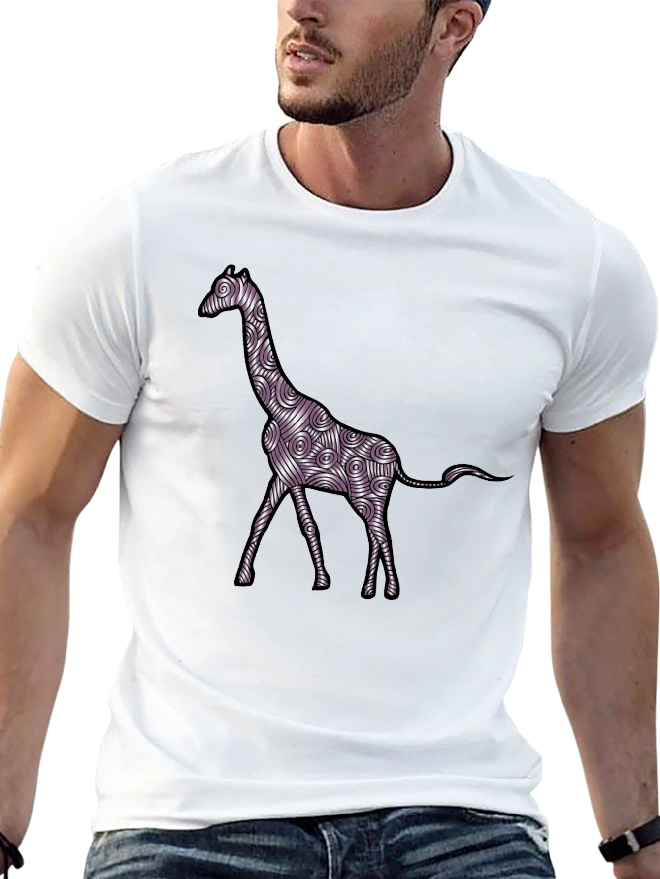 Black Giraffe Art Men's Black T-Shirt view 13
