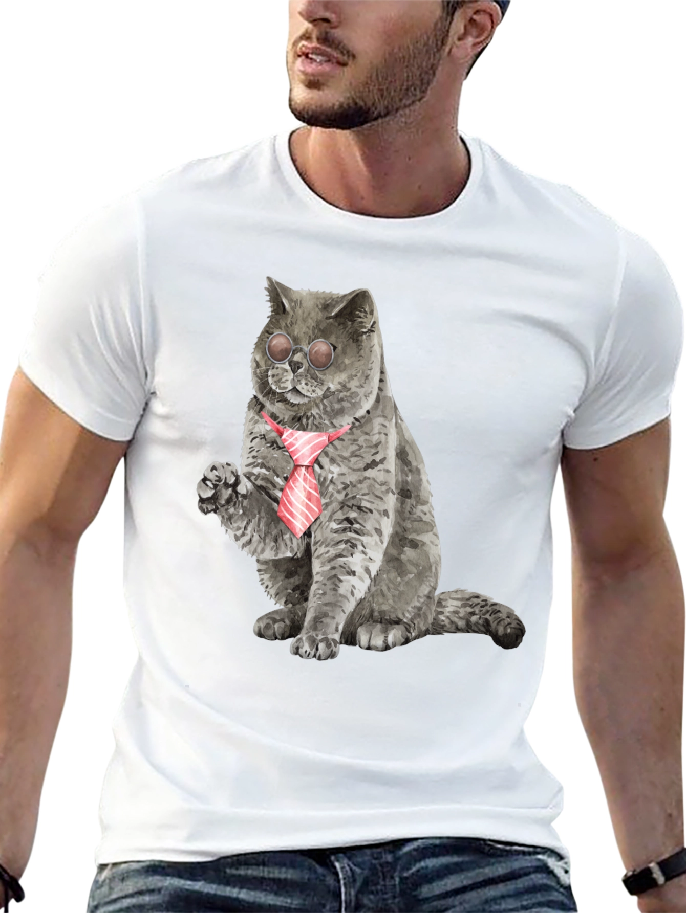 Black Cool Cat Tee - Cat with Tie & Shades view 13