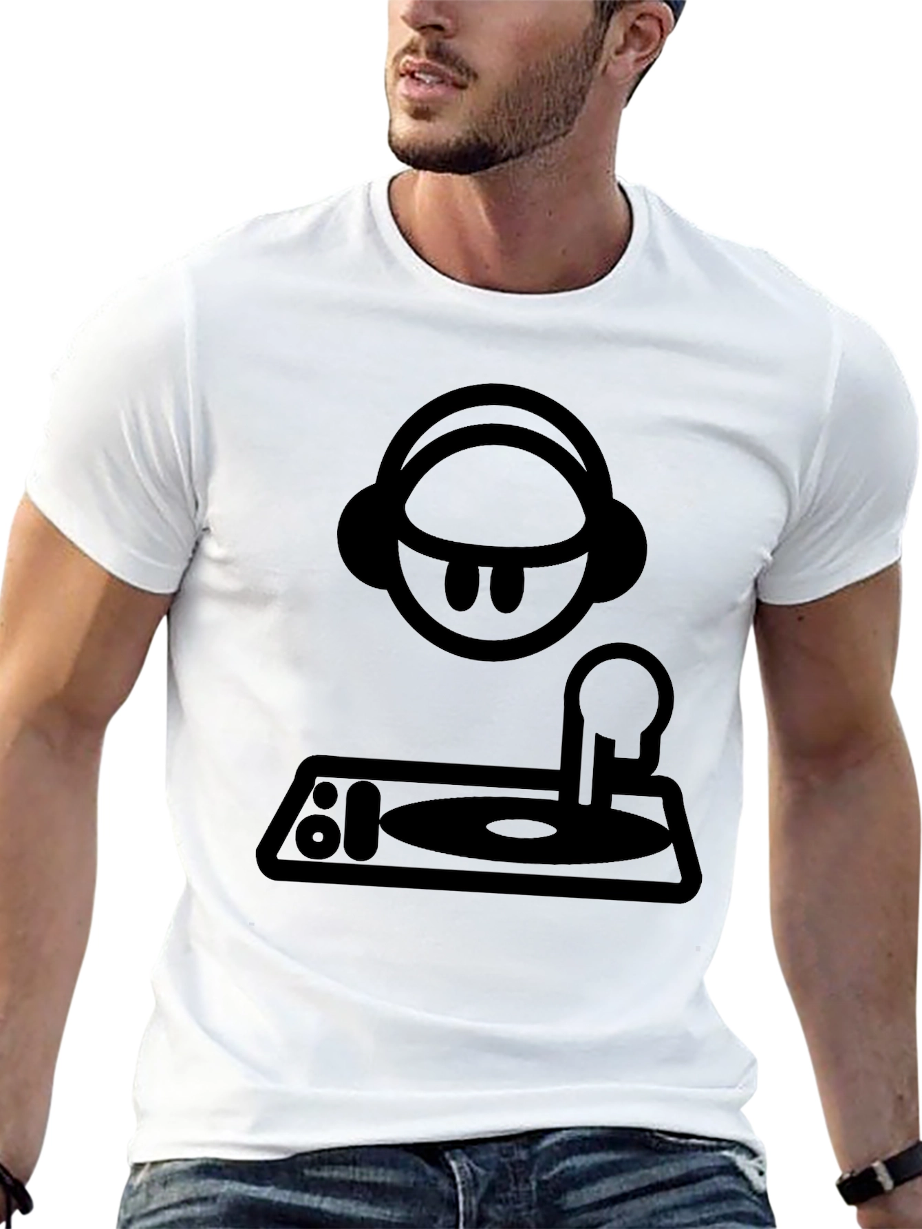 Black DJ Cartoon Graphic T-Shirt - Black view 13