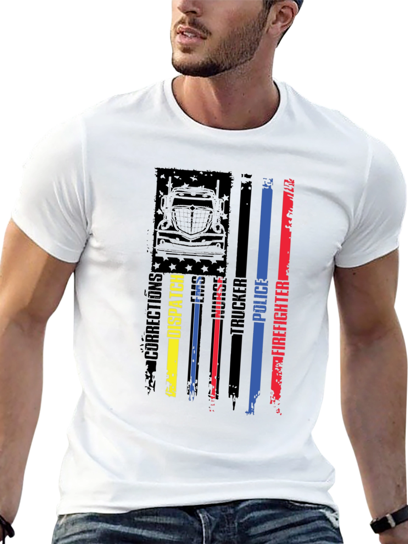 Black American Flag First Responder Graphic Tee view 13