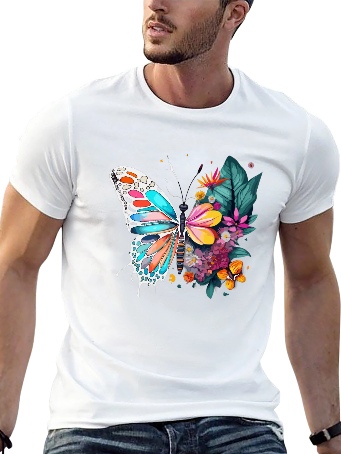 Black Floral Butterfly Graphic Tee - Unique Design! view 13