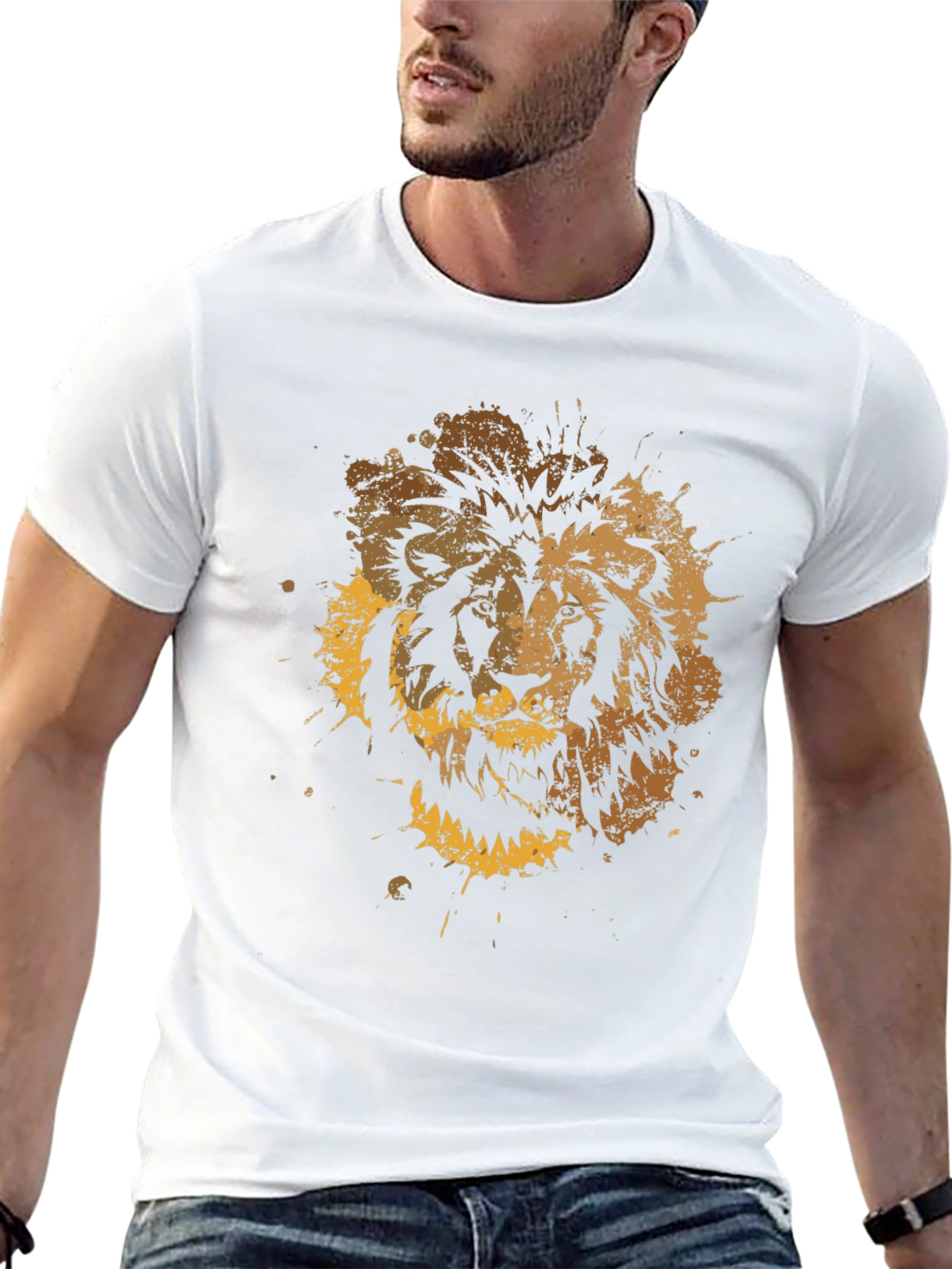 Black Lion Splatter Graphic Men's Black T-Shirt view 13