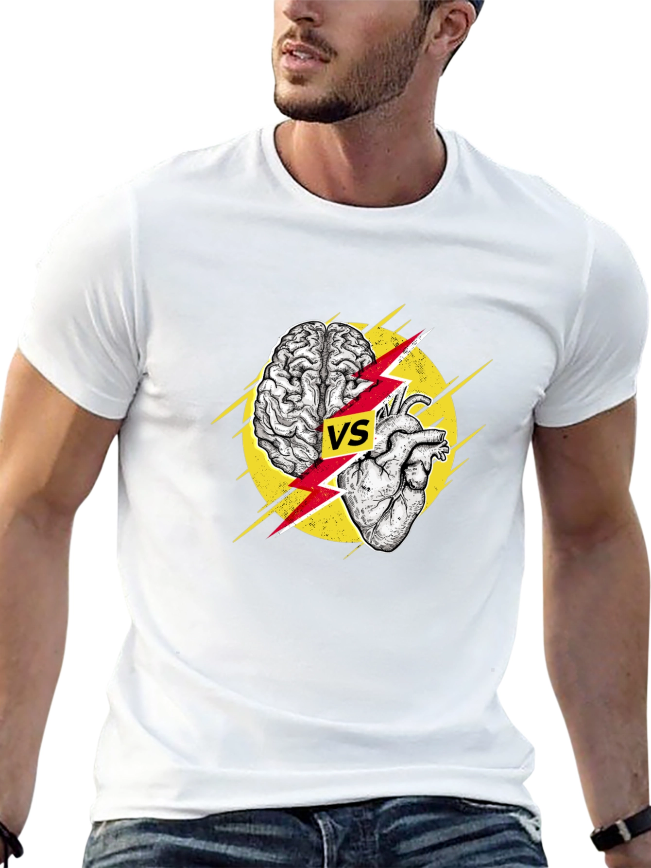 Black Brain vs Heart Graphic T-Shirt - Logic Meets Passion view 13