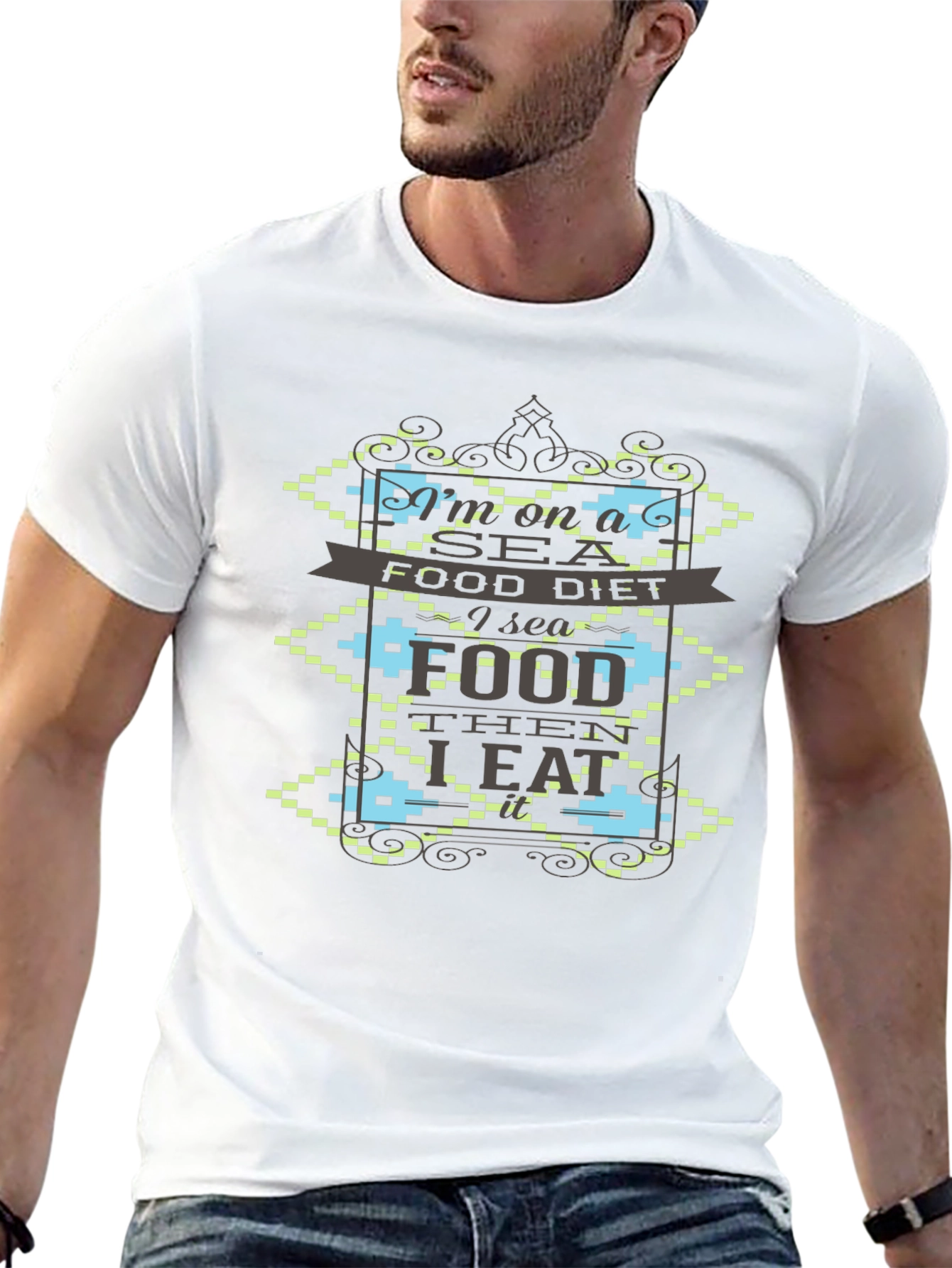 Black I'm on a Seafood Diet T-Shirt - Funny Foodie Graphic Tee view 13