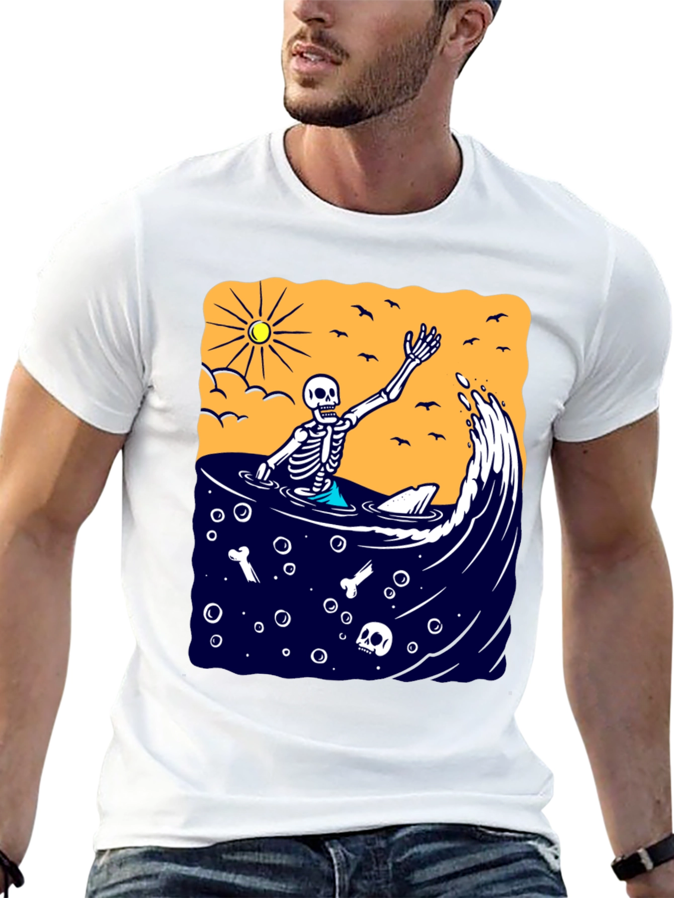 Black Skeleton Surfer T-Shirt - Beach Vibe Graphic Tee view 13