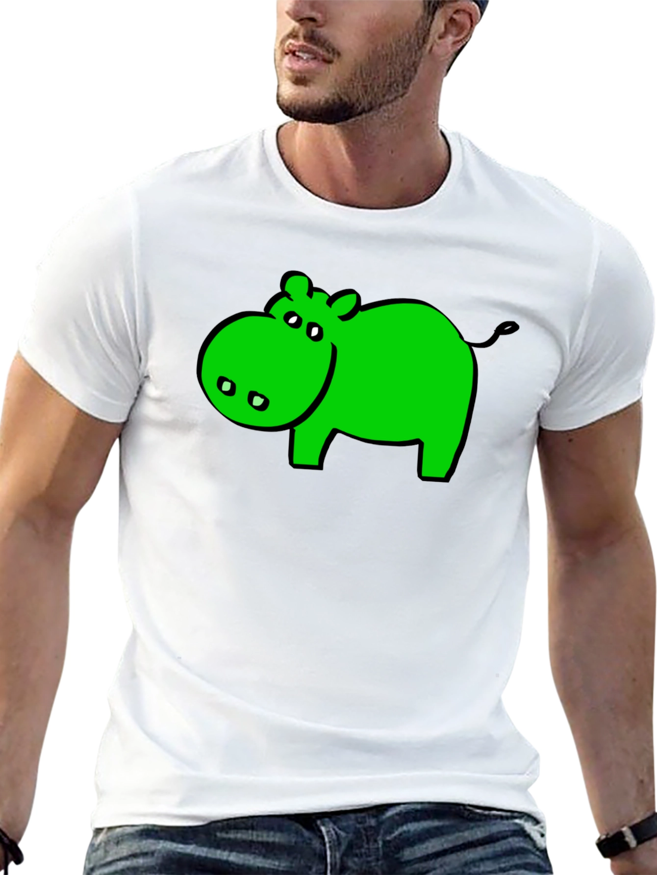 Black Green Hippo Graphic Black T-Shirt - Casual Wear view 13