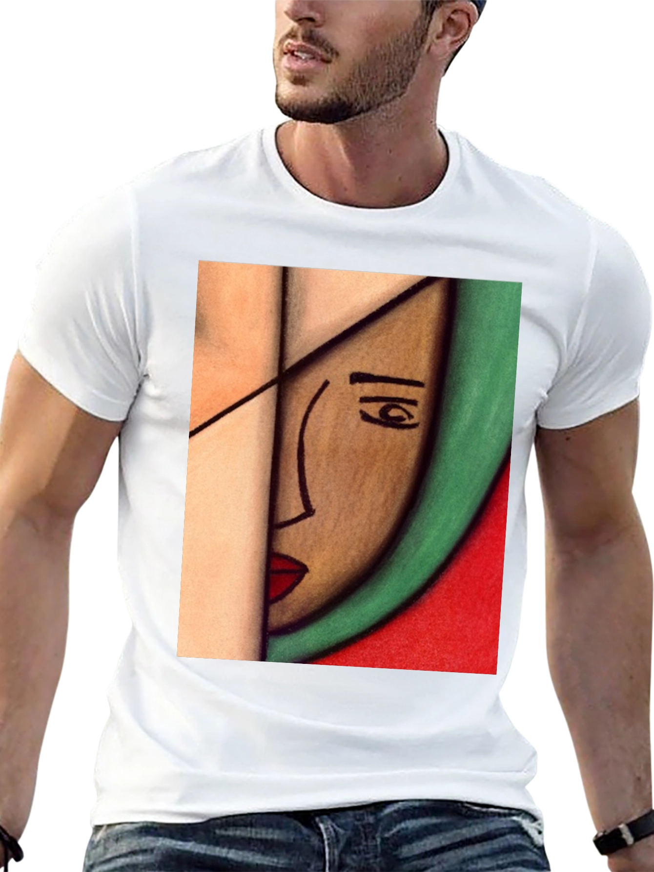 Black Abstract Art Face T-Shirt view 13