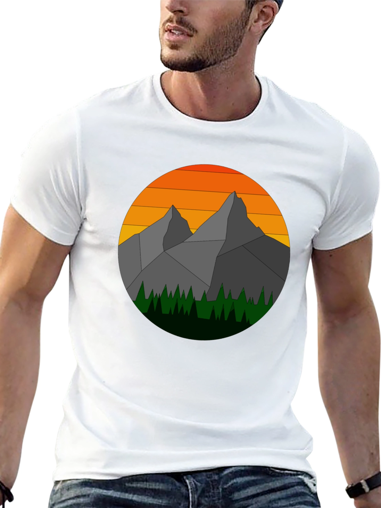 Black Geometric Mountain Sunset Graphic Tee view 13