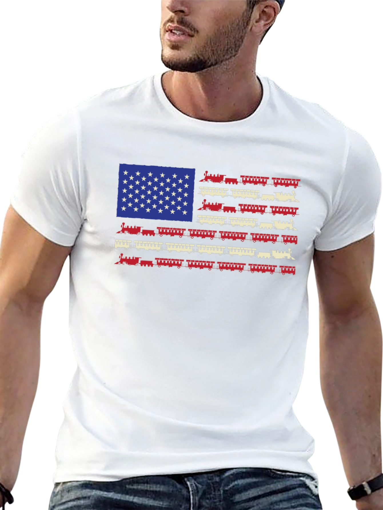 Black American Flag Train Graphic Tee view 13