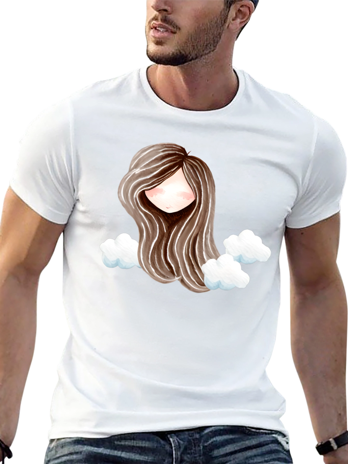 Black Whimsical Girl with Clouds Graphic Tee view 13