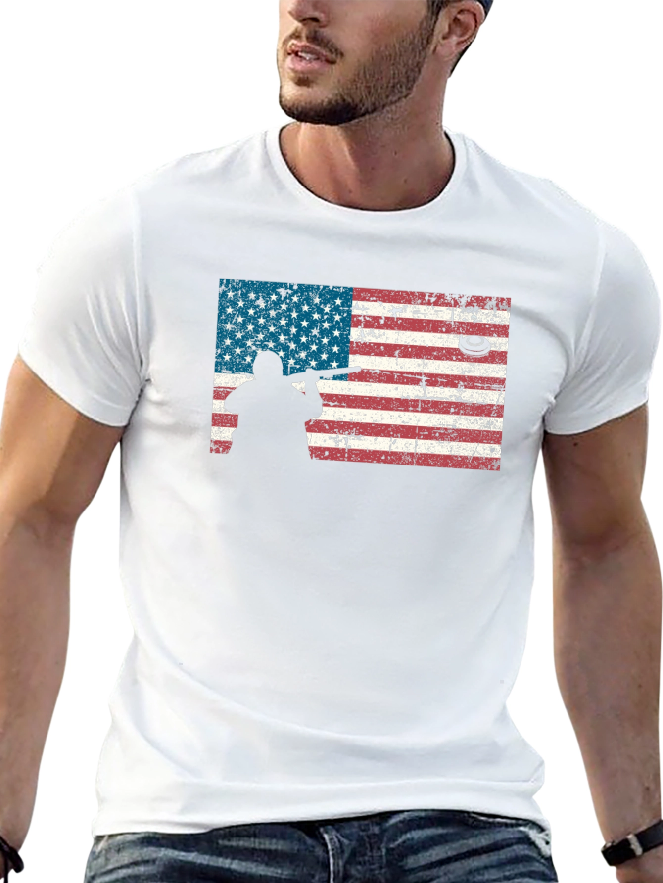 Black American Flag Skeet Shooting T-Shirt view 13