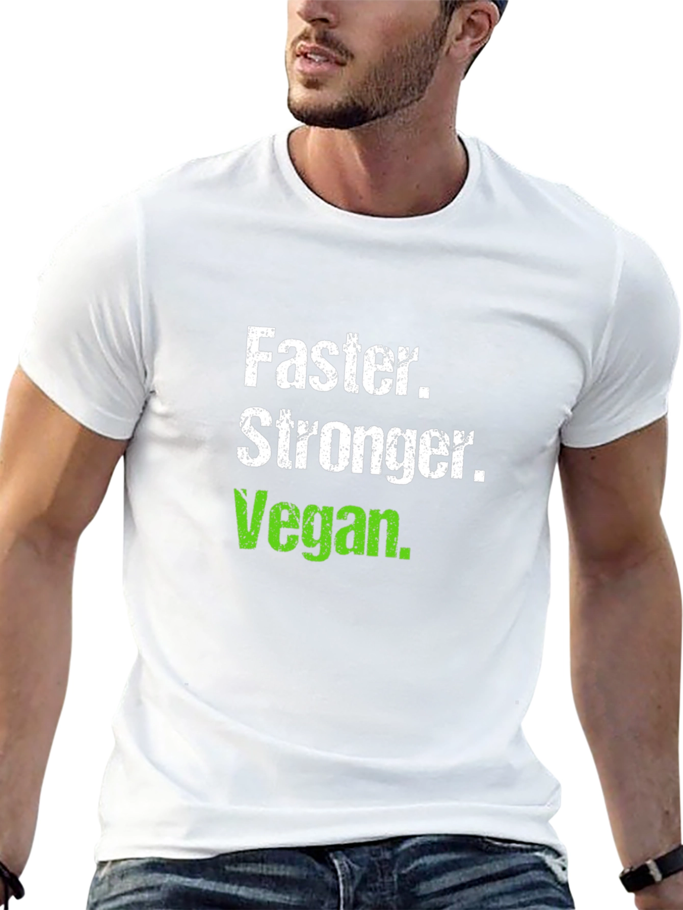 Black Faster Stronger Vegan T-Shirt - Black Crew Neck view 13