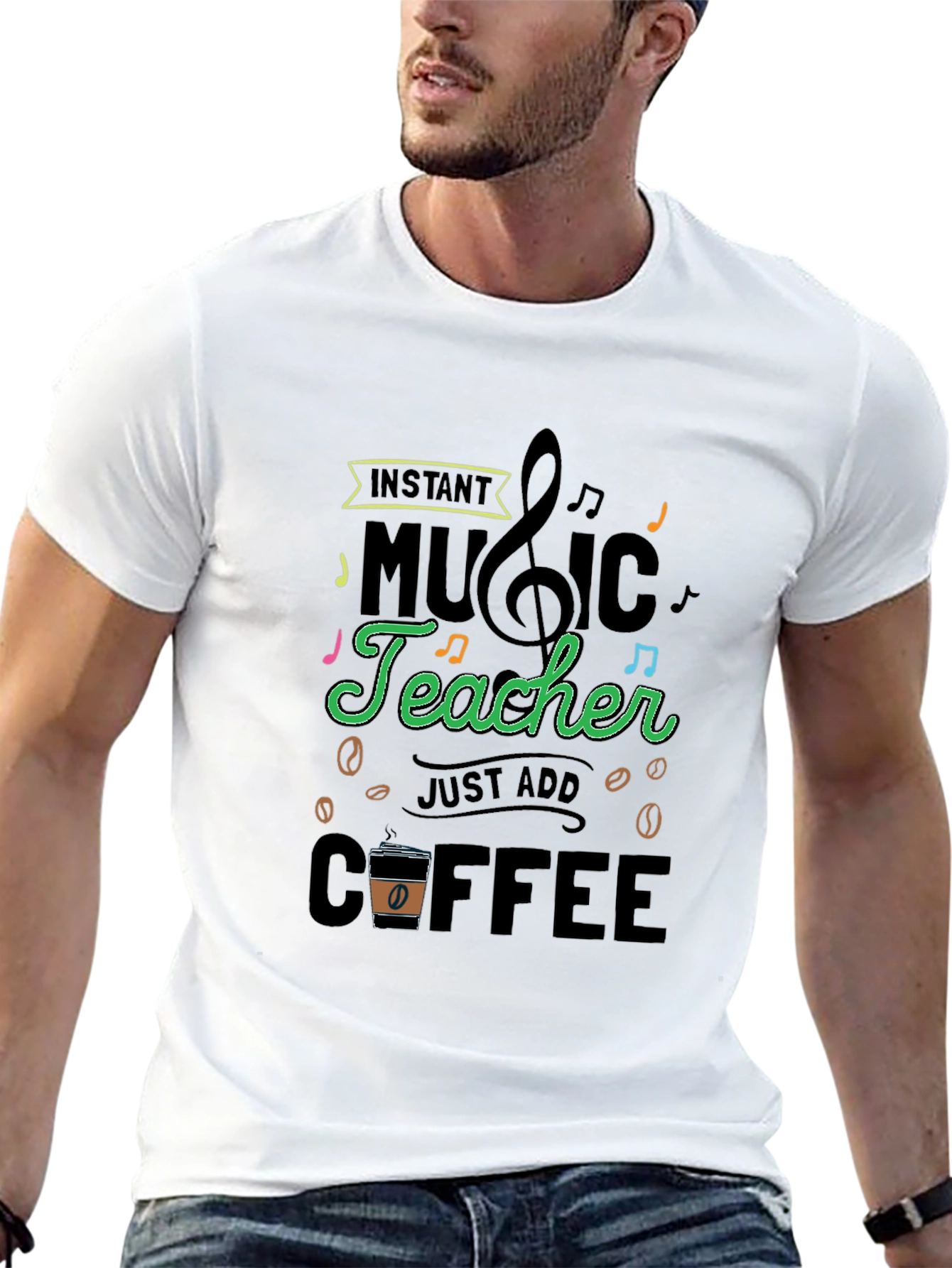 Black Instant Music Teacher T-Shirt - Just Add Coffee! view 13