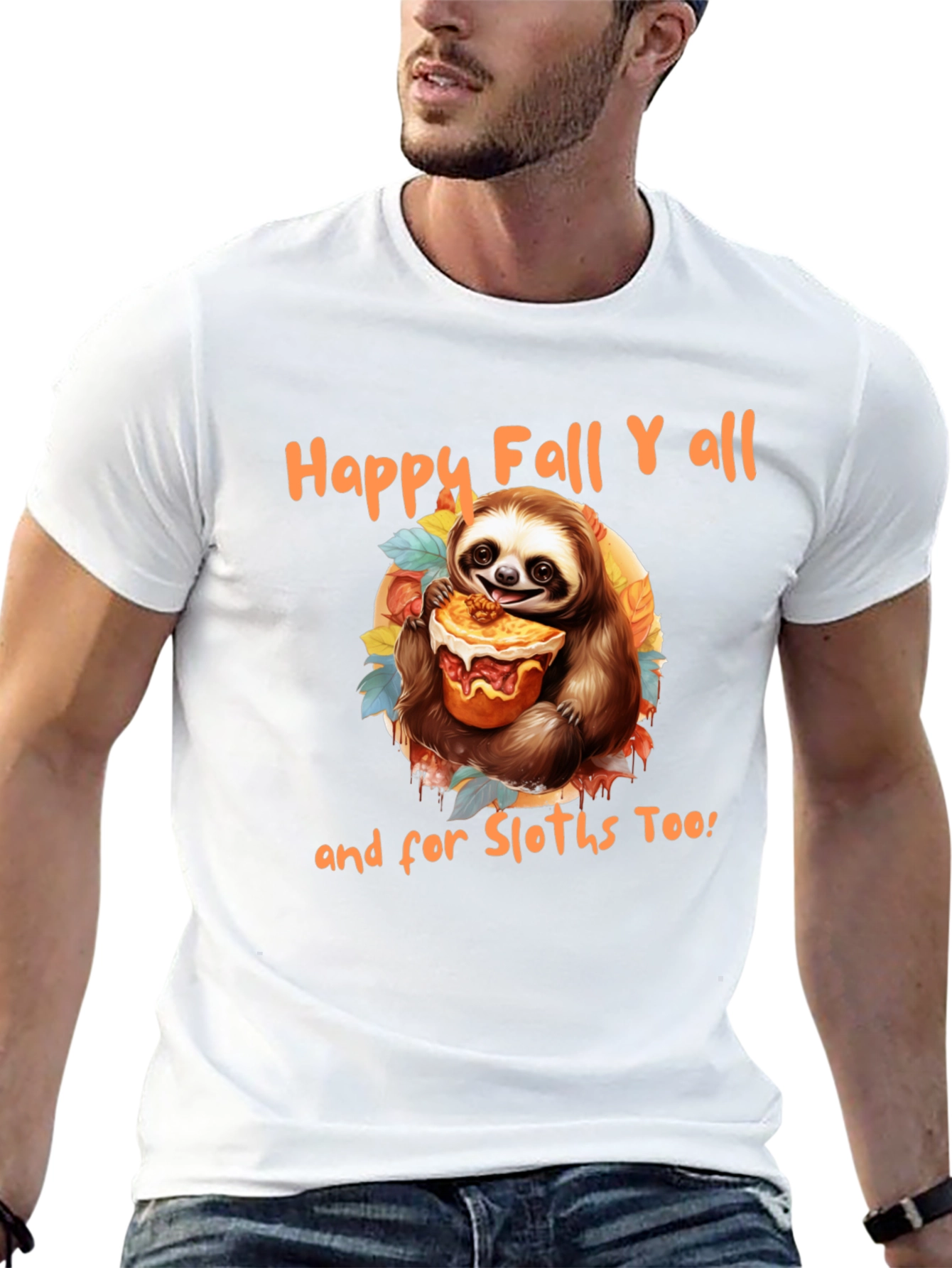 Black Happy Fall Y'all Sloth T-Shirt view 13