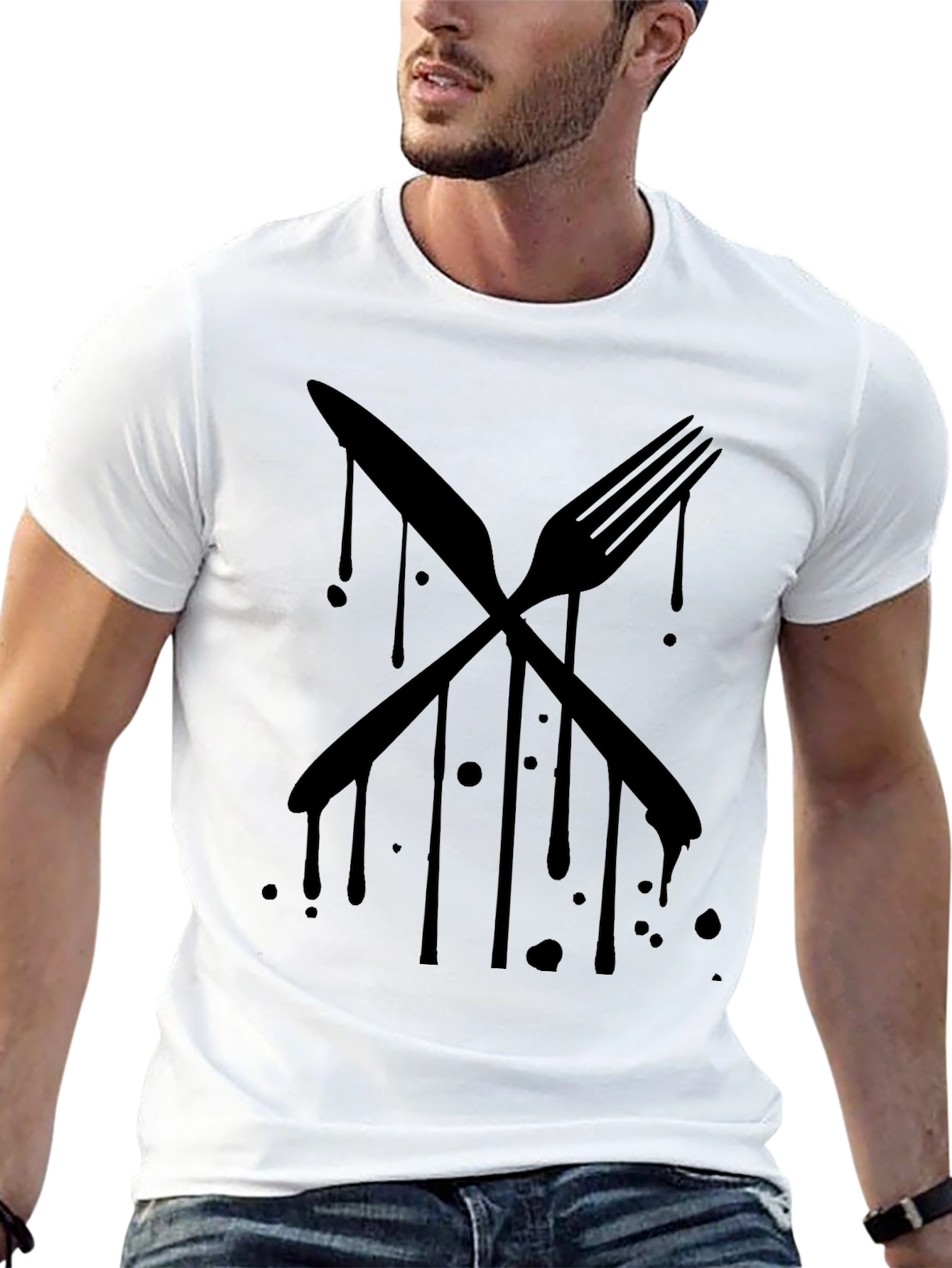 Black Black Drip Cutlery Graphic Tee view 13