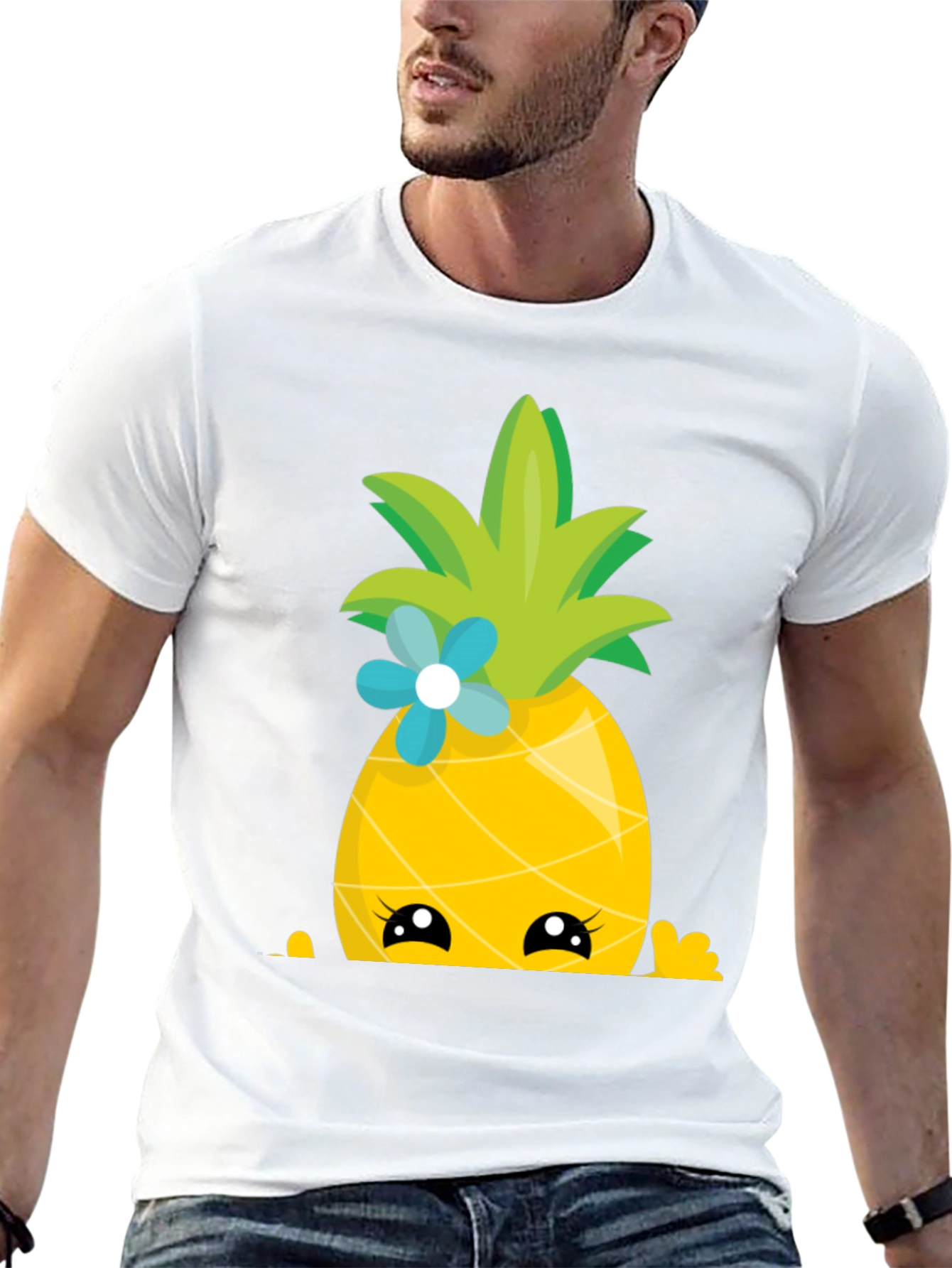 Black Cute Pineapple Peekaboo Graphic T-Shirt view 13