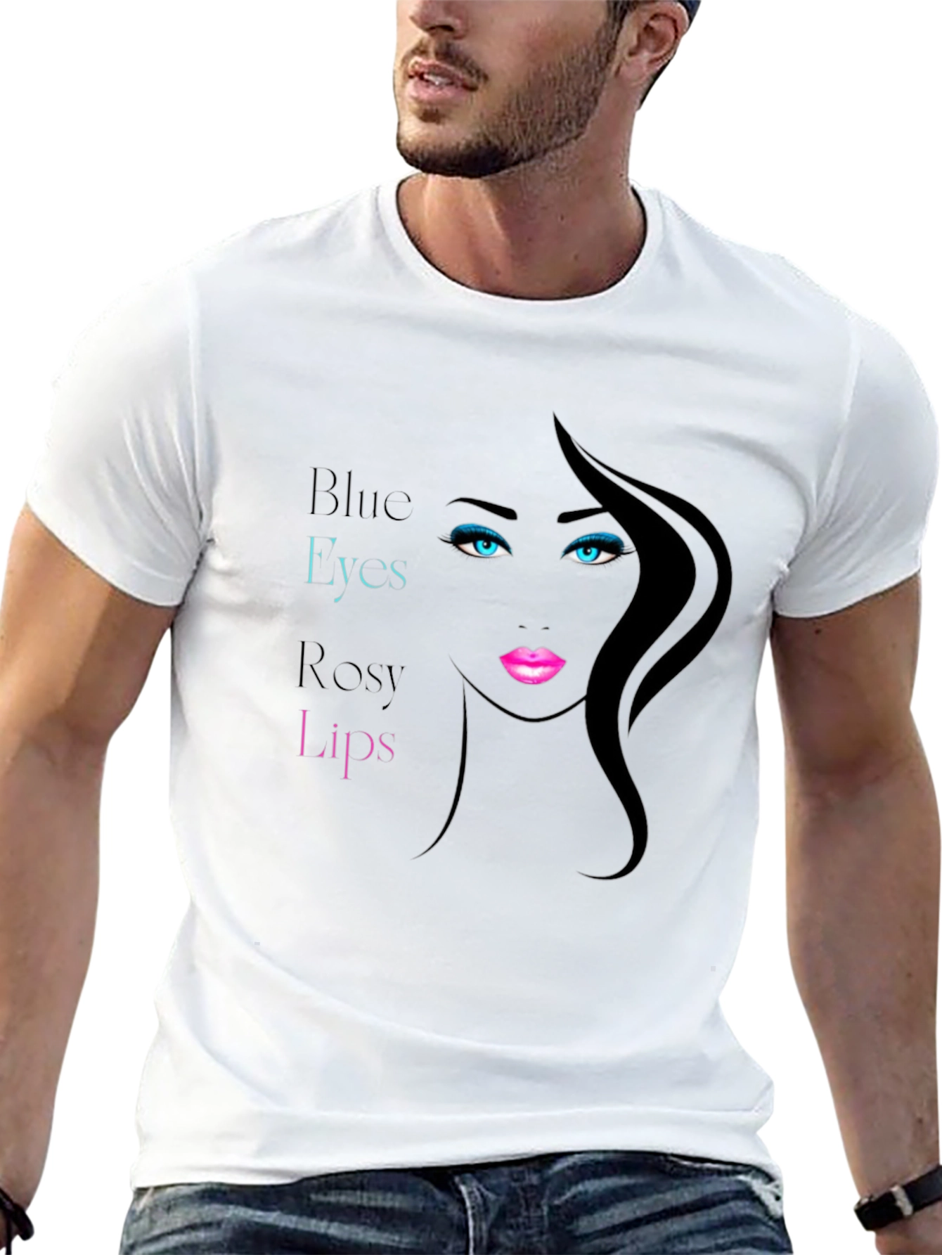 Black Blue Eyes Rosy Lips Graphic Tee view 13