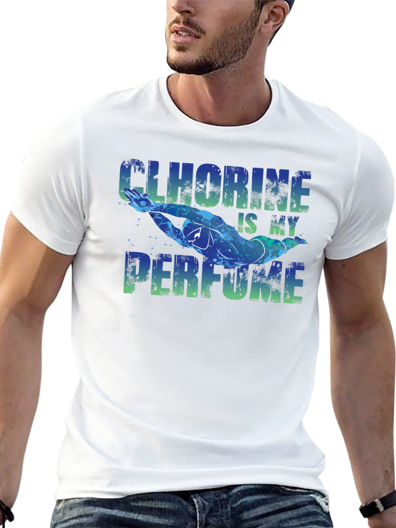 Black Chlorine is My Perfume Funny Swimmer T-Shirt view 13