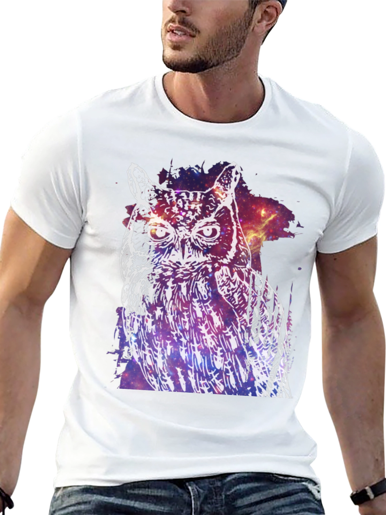 Black Cosmic Owl Graphic T-Shirt - Unisex view 13