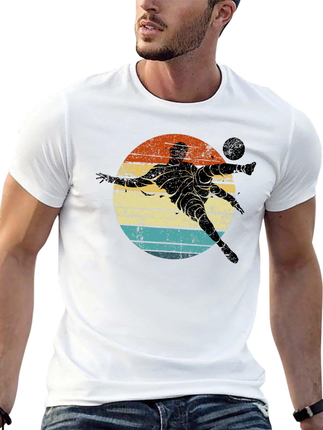 Black Retro Soccer Player Graphic T-Shirt view 13