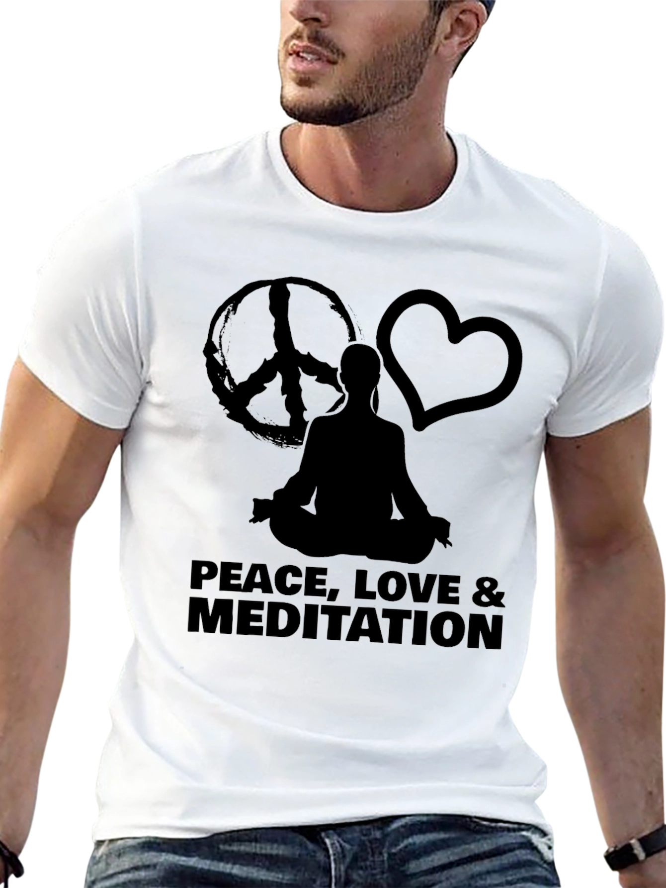 Black Peace Love Meditation Graphic Tee - Black view 13