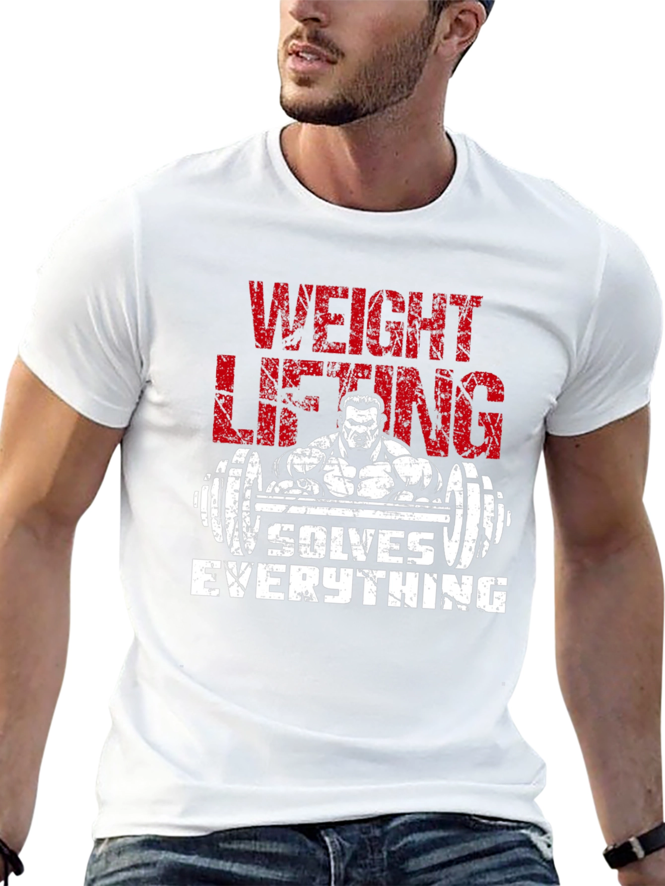 Black Weightlifting Solves Everything Black Graphic Tee view 13