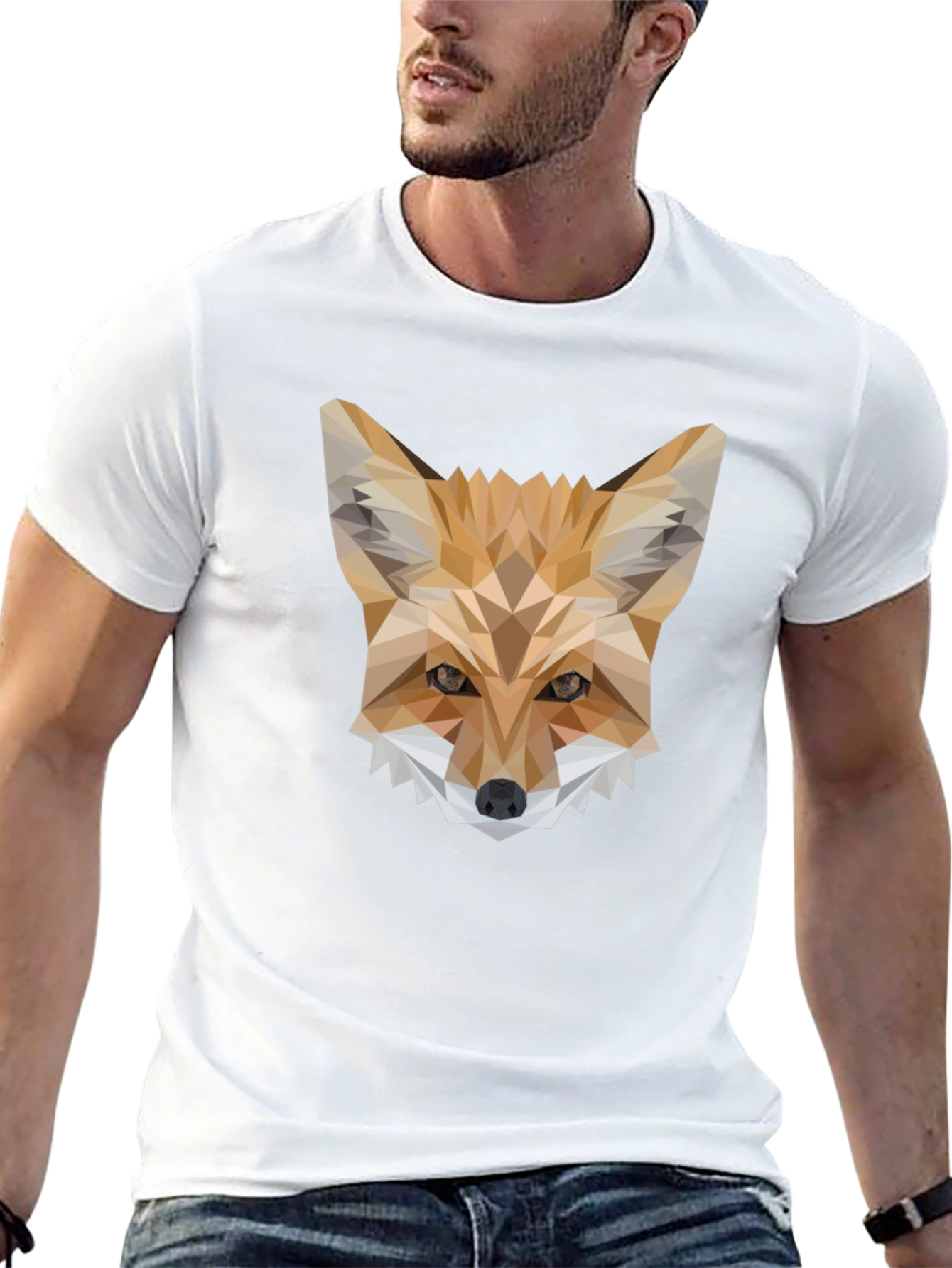 Black Geometric Fox T-Shirt - Modern Animal Print Tee view 13