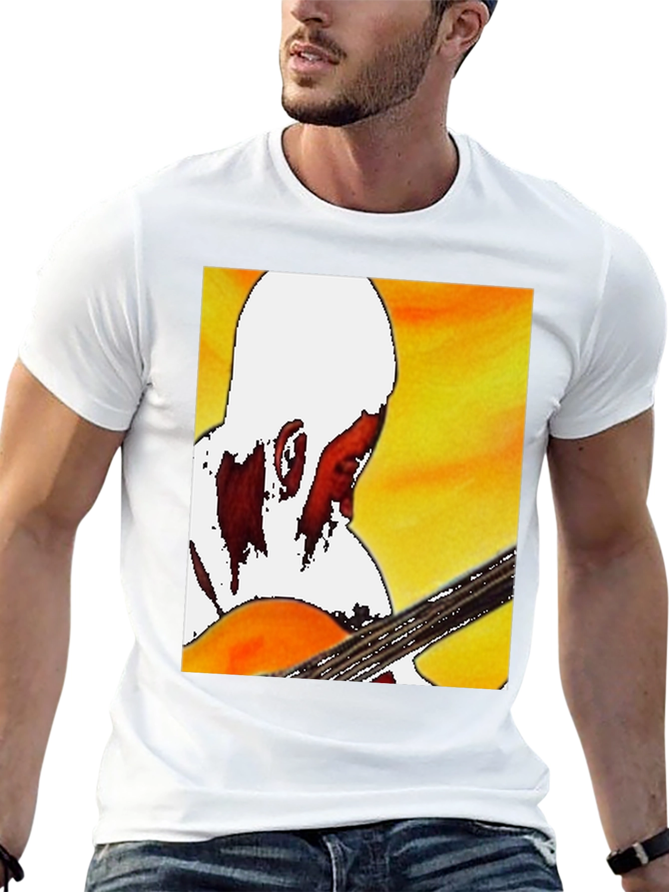 Black Guitar Player Graphic T-Shirt - Classic Crew Neck view 13