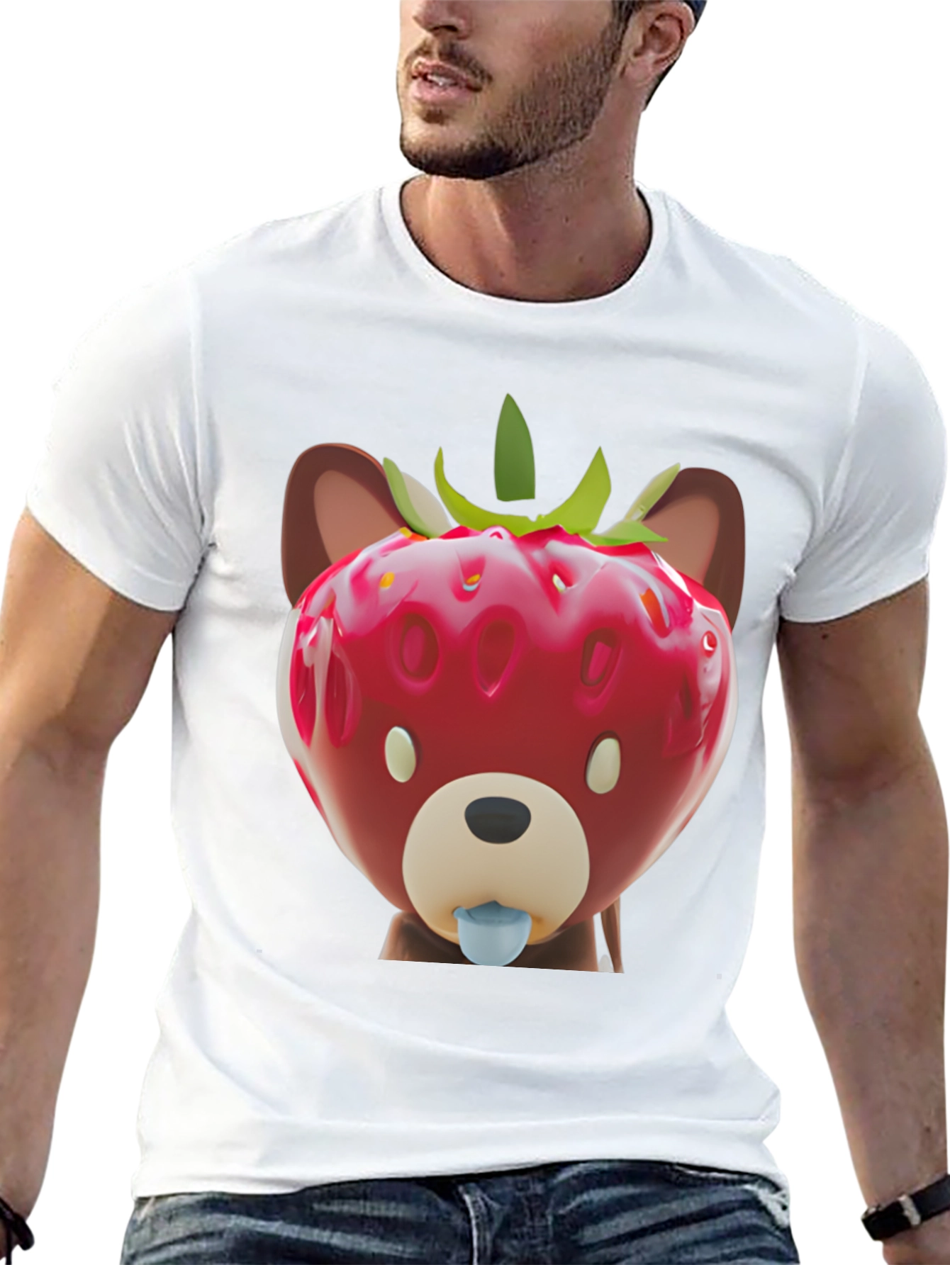 Black Strawberry Bear Graphic Tee - Unique Men's Black T-Shirt view 13