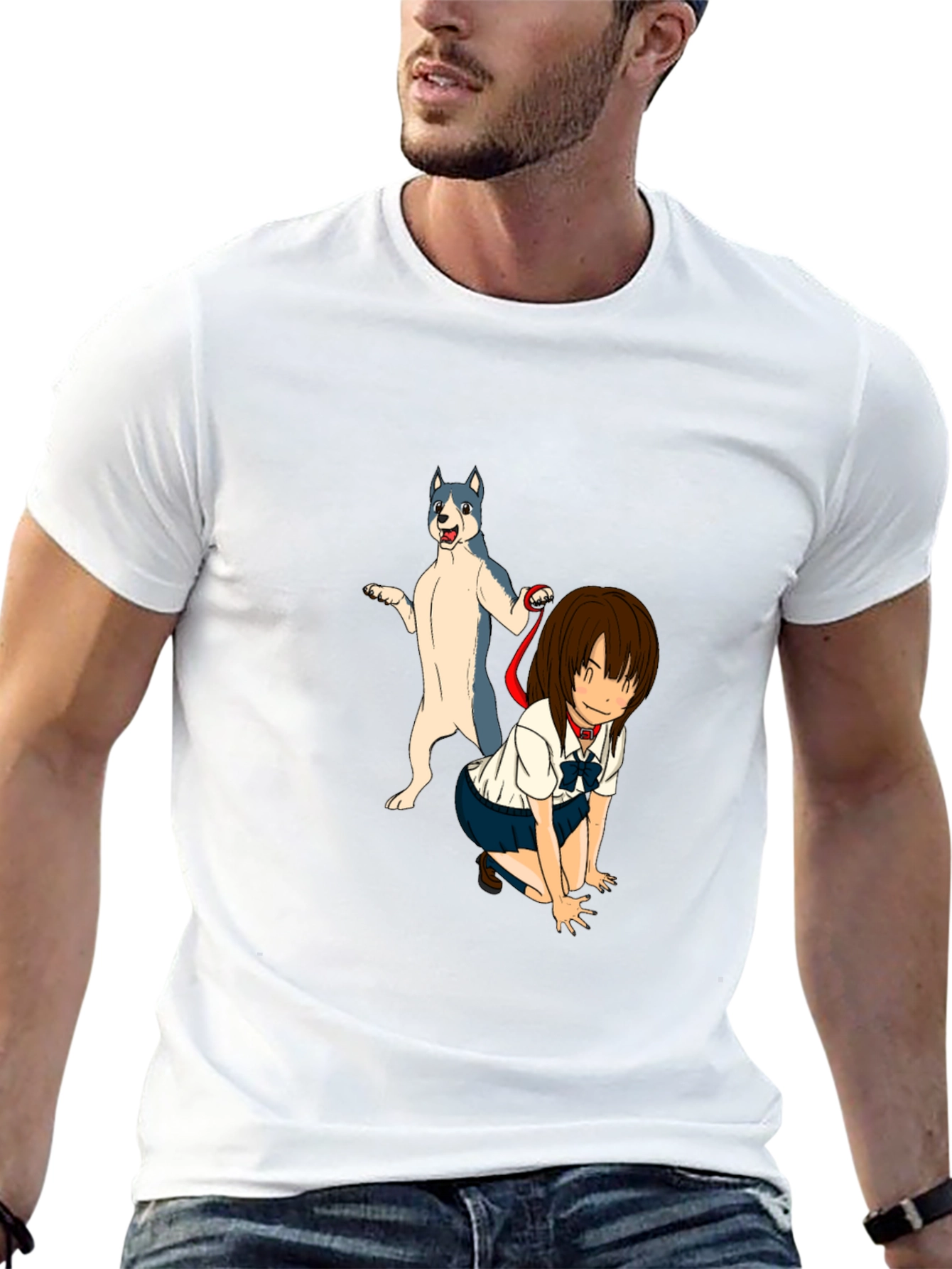 Black Anime Girl & Dog Graphic Black T-Shirt view 13