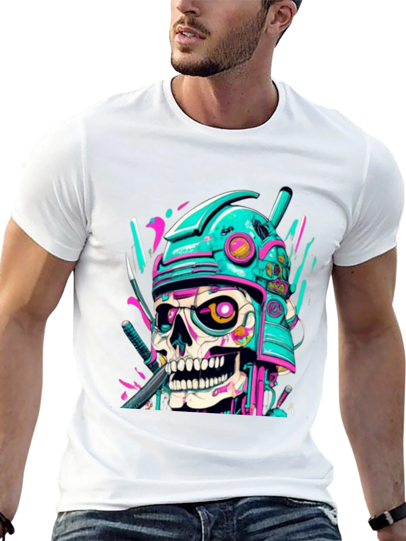 Black Cyberpunk Samurai Skull Graphic Tee - Edgy Fashion view 13