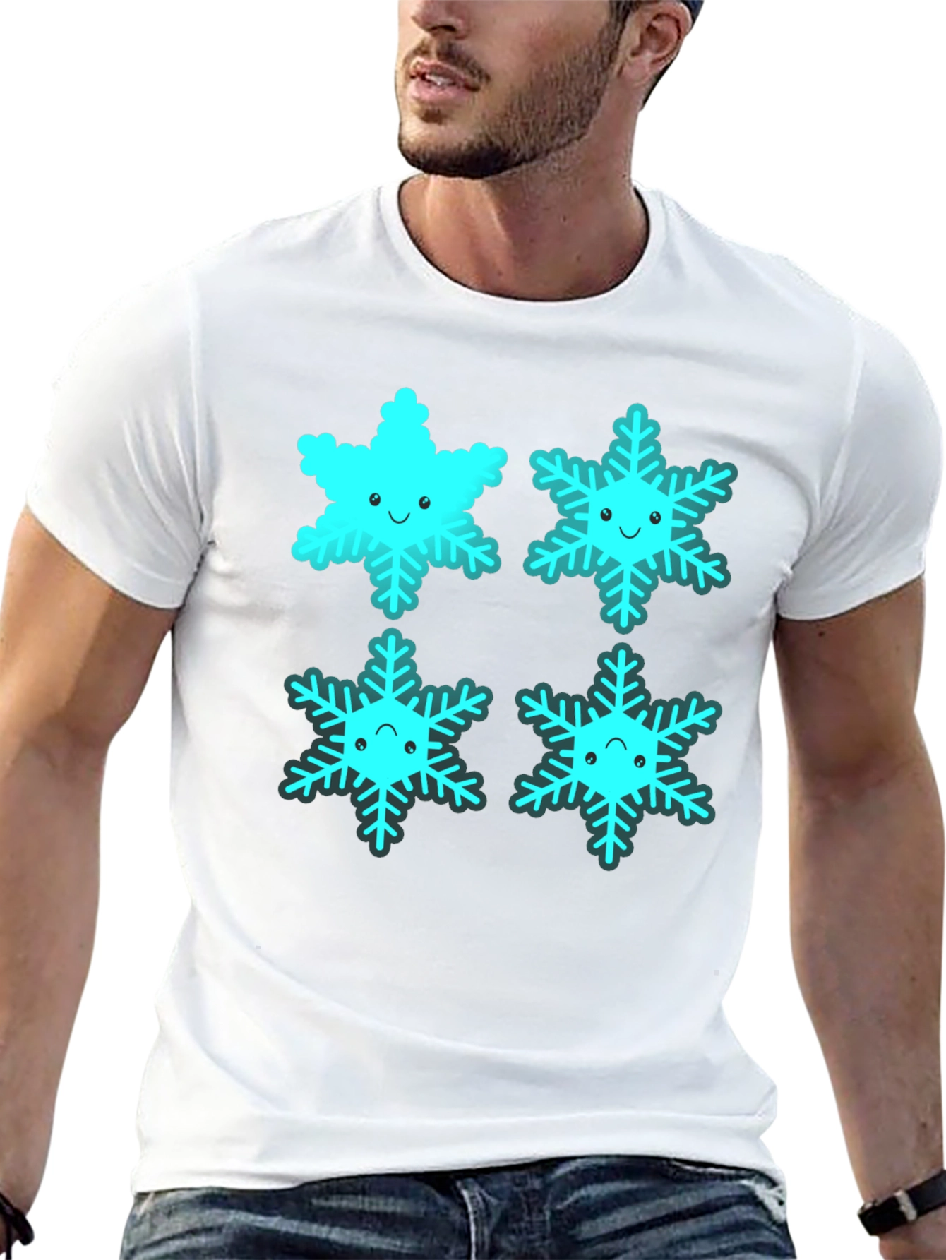 Black Cute Cartoon Snowflake Graphic Tee - Black view 13