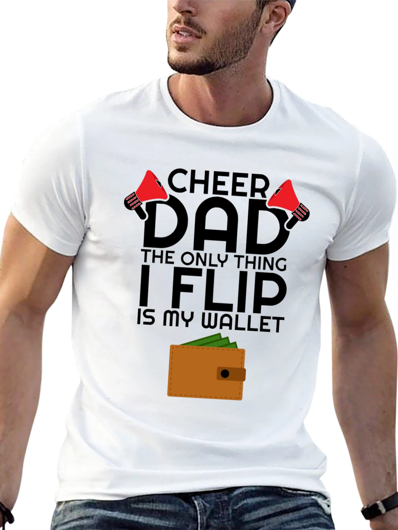 Black Cheer Dad Wallet Flip T-Shirt - Gift for Dad view 13