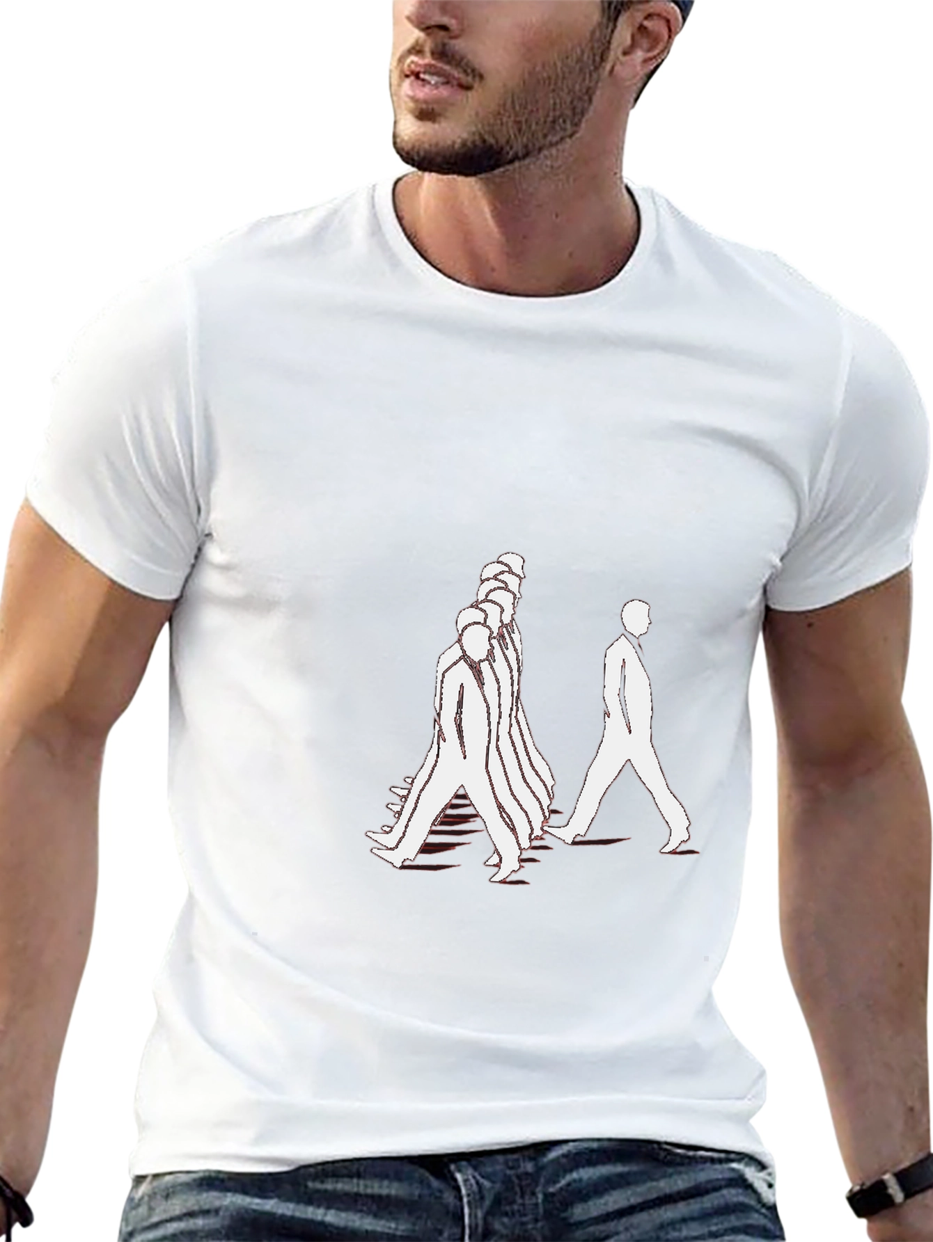 Black Black T-Shirt with Walking Figures Print view 13