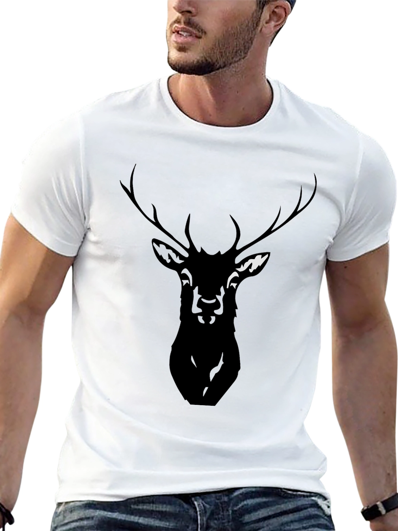 Black Men's Black Deer Graphic Tee - Casual Style view 13