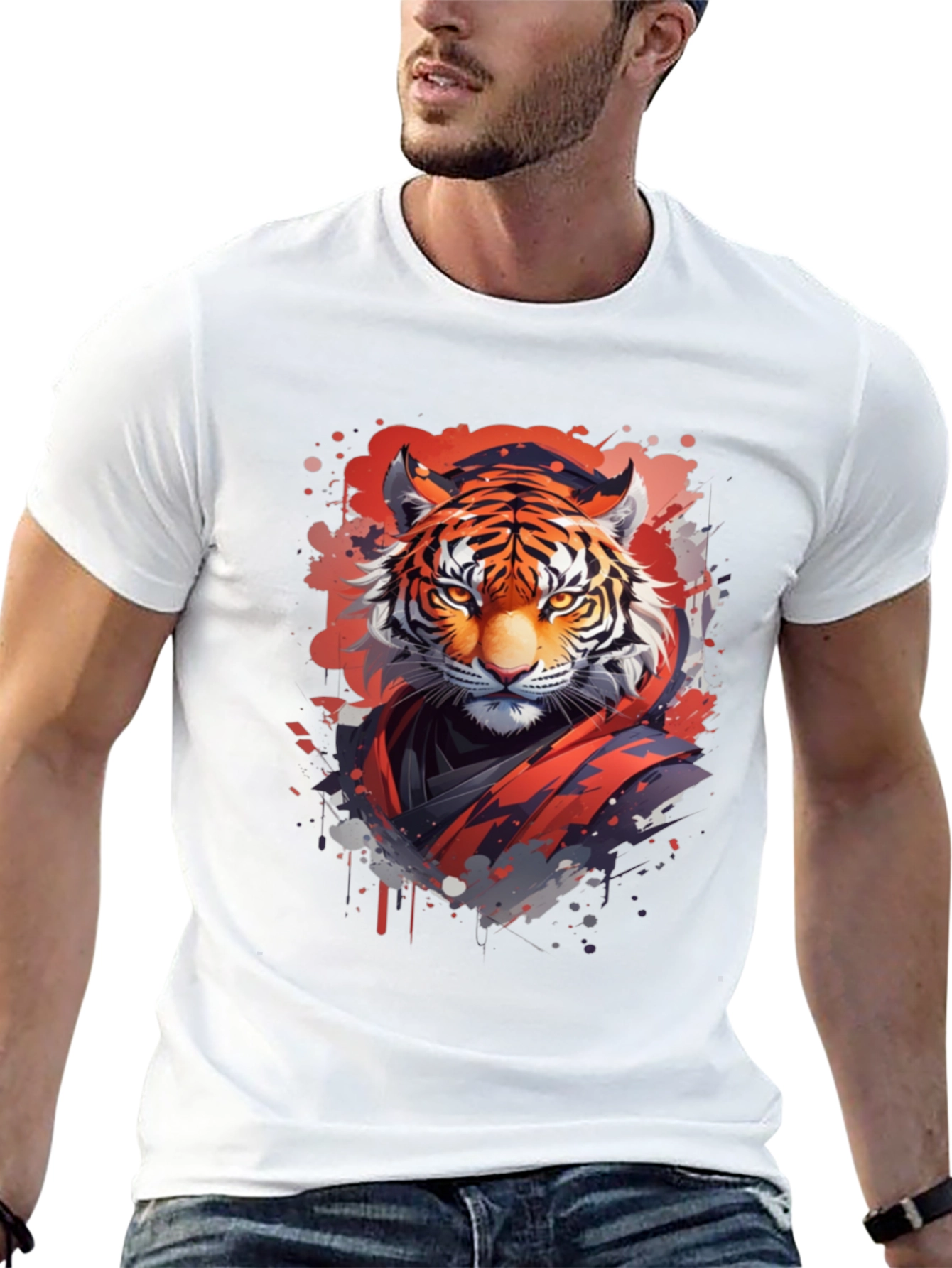 Black Tiger Graphic Print Black T-Shirt view 13