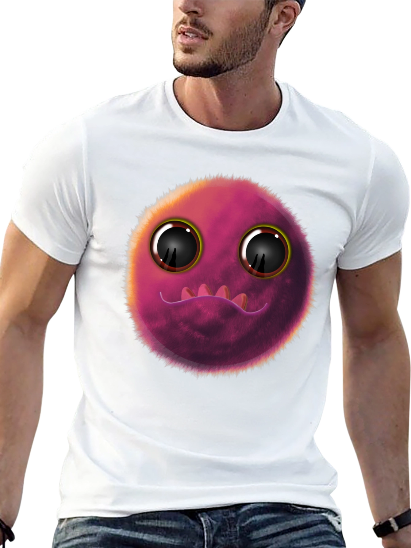 Black Fuzzy Monster Graphic Tee - Fun Novelty T-Shirt view 13