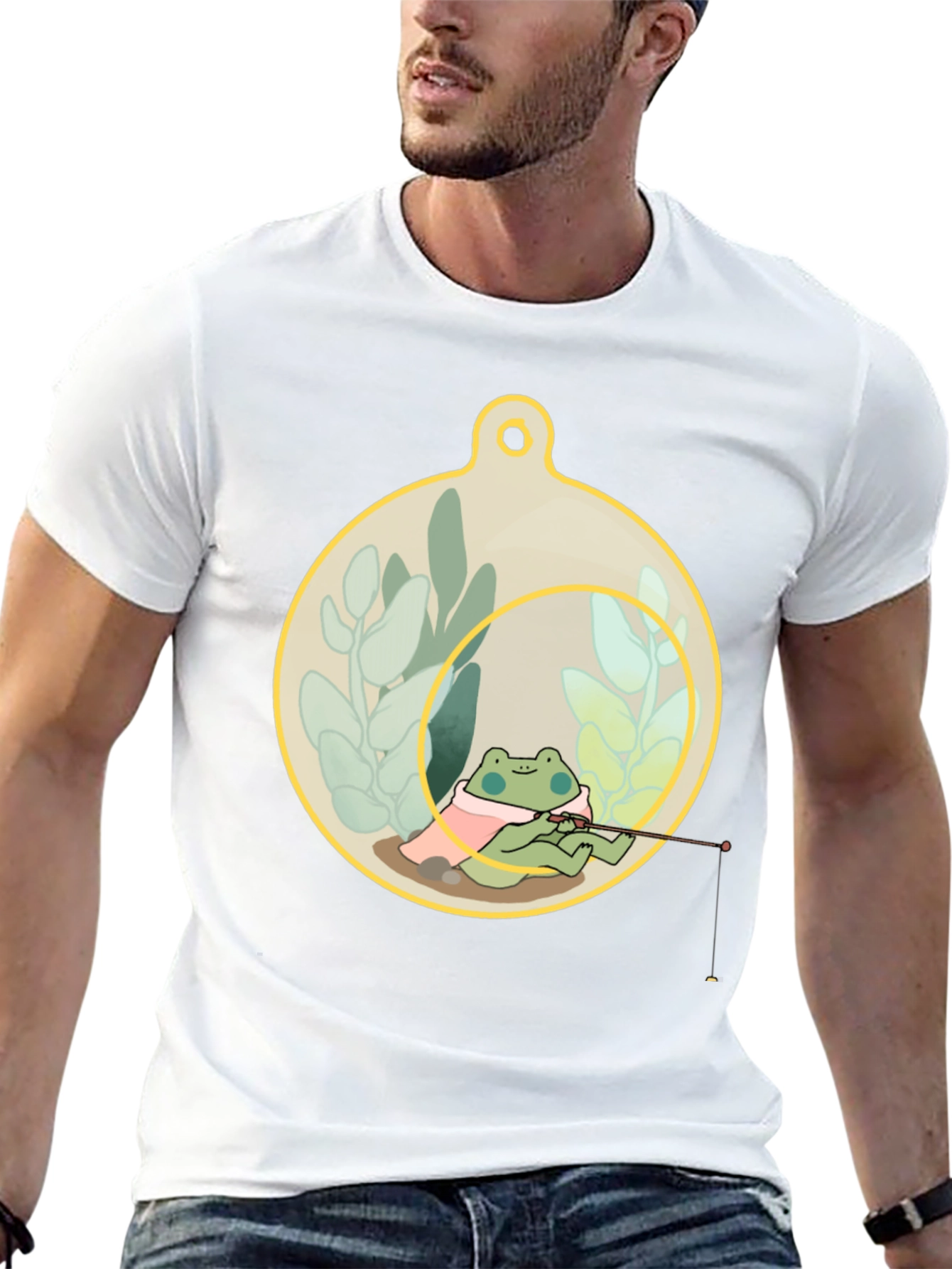 Black Frog Fishing in a Terrarium T-Shirt view 13