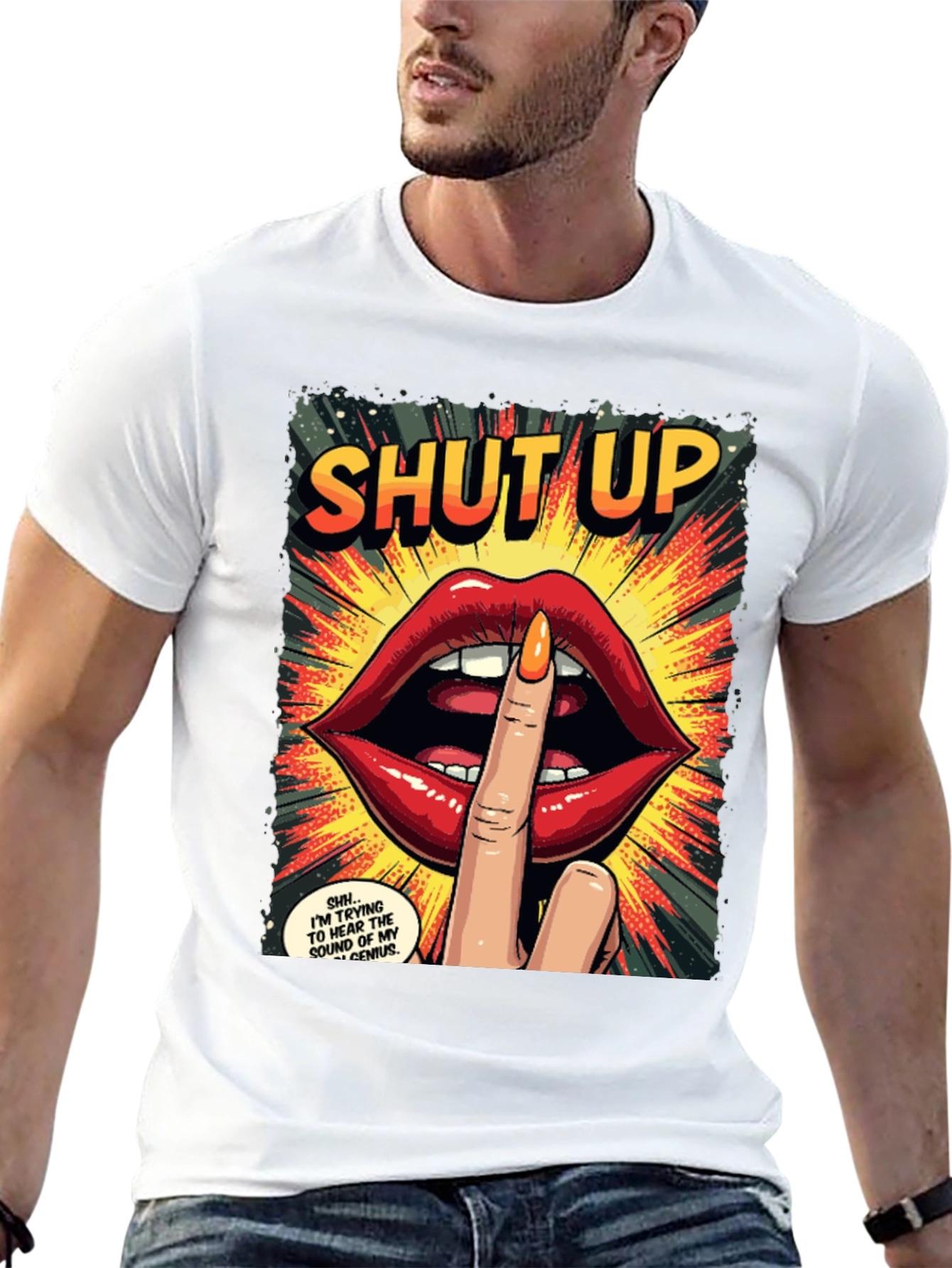 Black Shut Up Graphic Tee - Comic Book Style view 13