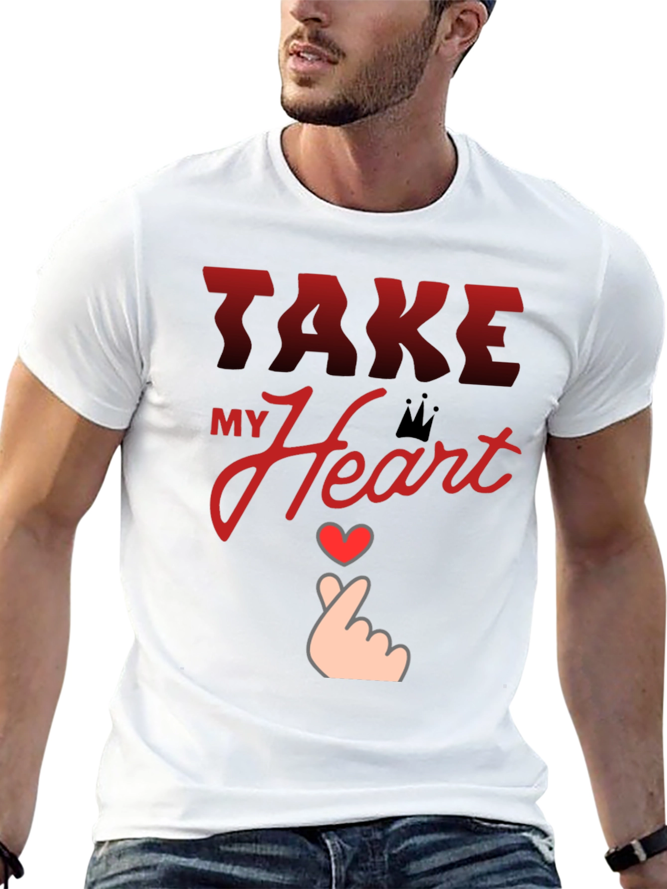 Black Take My Heart Graphic Tee - Trendy Love Design T-Shirt view 13